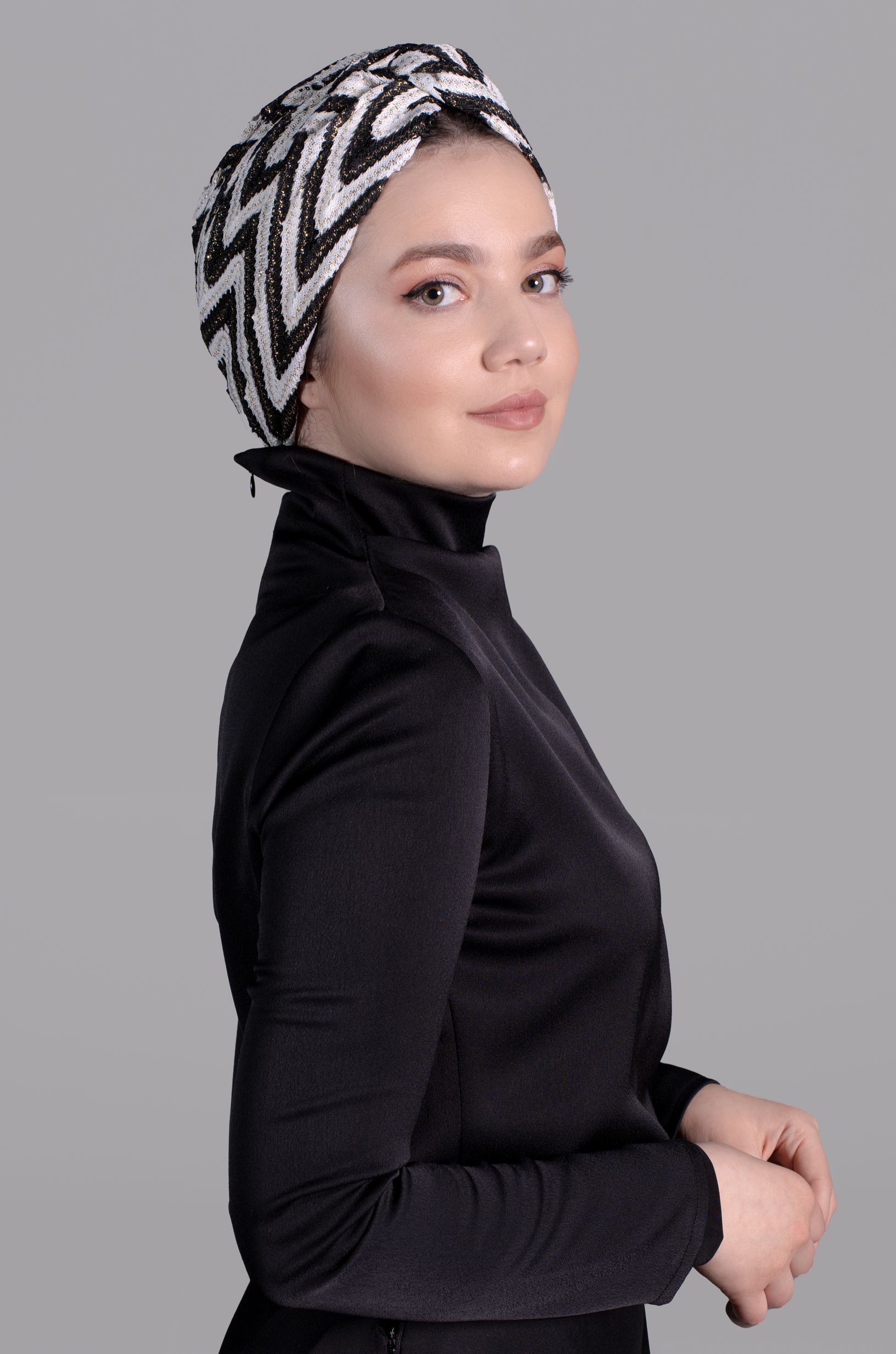ZikZak Desenli Bone - Esnek Triko Kumaş - Siyah/Beyaz Renk - Black and White X Bone - BitterColors