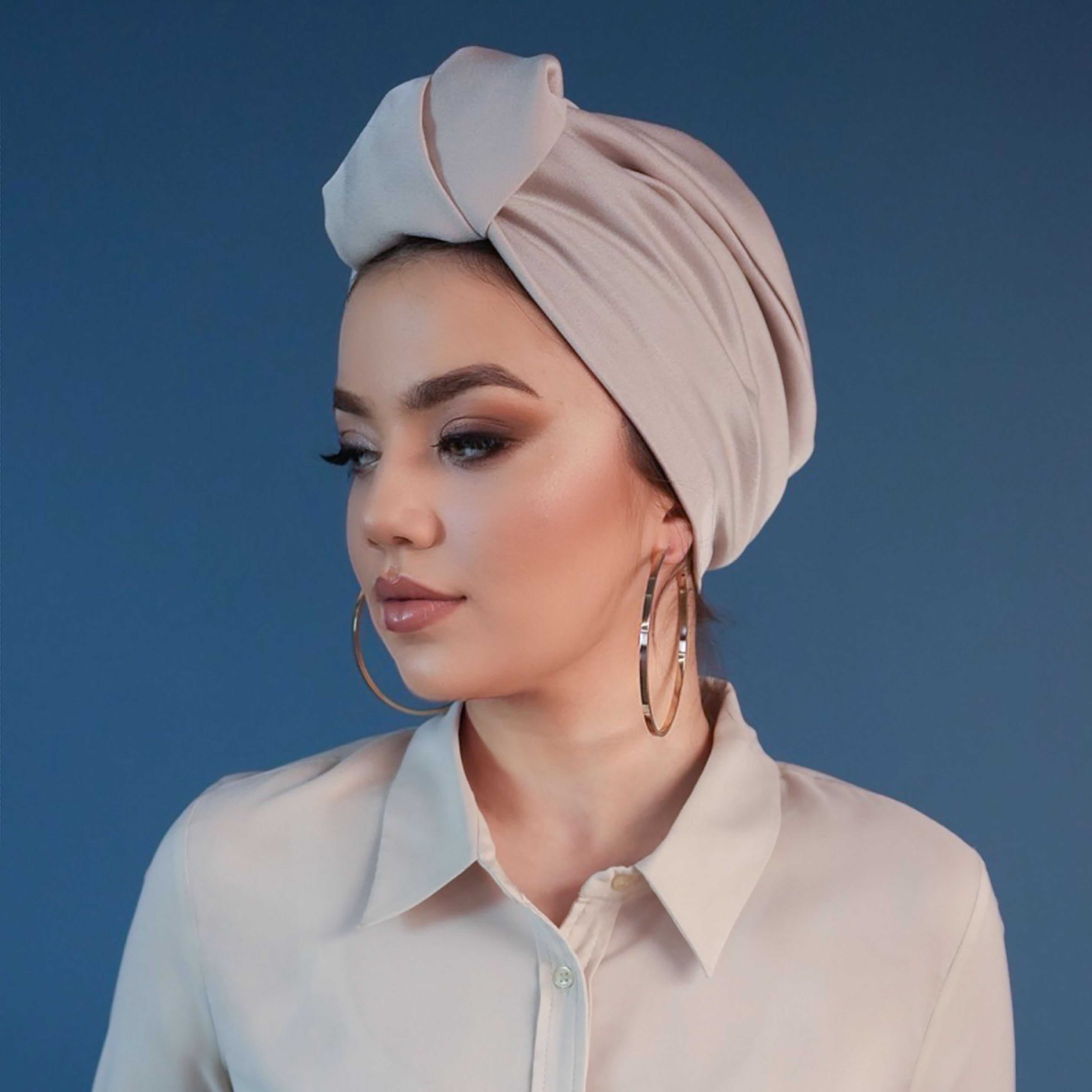 Venüs Hazır Bone - Krep Saten Kumaş - Bej Rengi - Bitter Colors