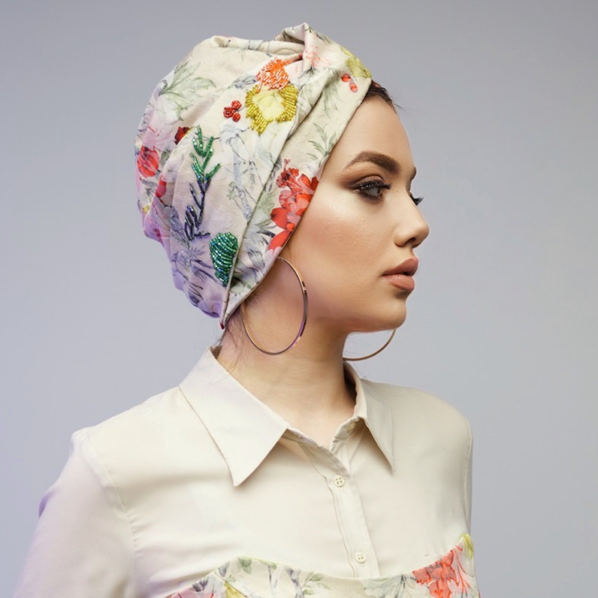 Boncuk İşlemeli Bone - Portatif Bant Detayı - Çok Renkli - BitterColors