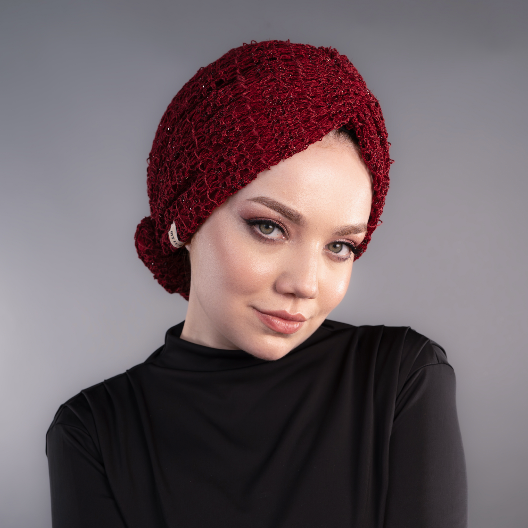 Beyrut Simli Dantel Bone - Penye Astarlı - Kullanıma Hazır Bone - Bordo Renkli - Acı Kahve - BitterColors