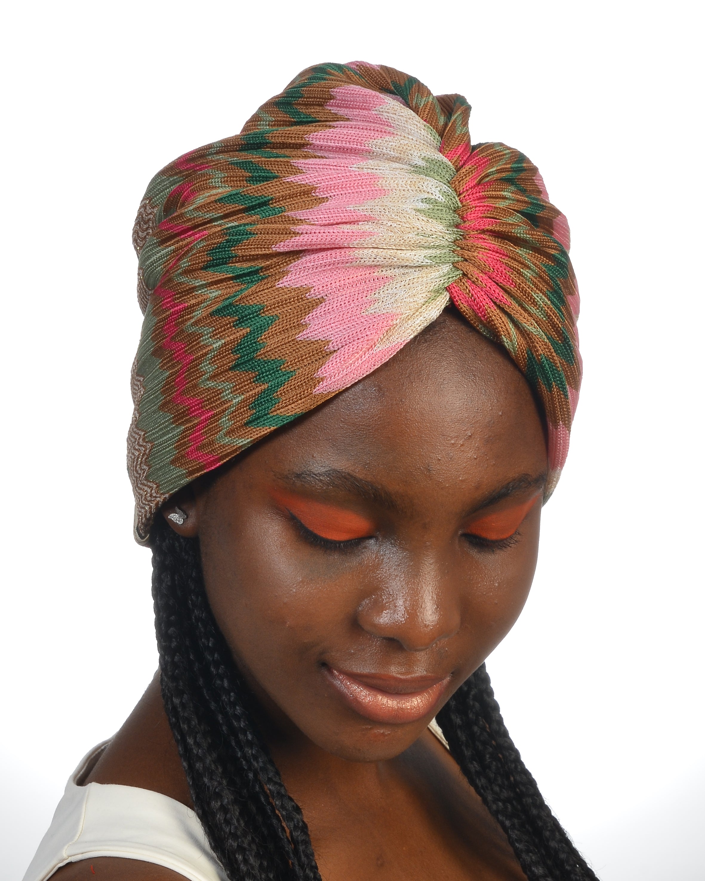 Bitter Zigzag Green Büzgülü Bone - ZikZak Desenli - Esnek Triko Kumaş - Çok Renkli - BitterColors