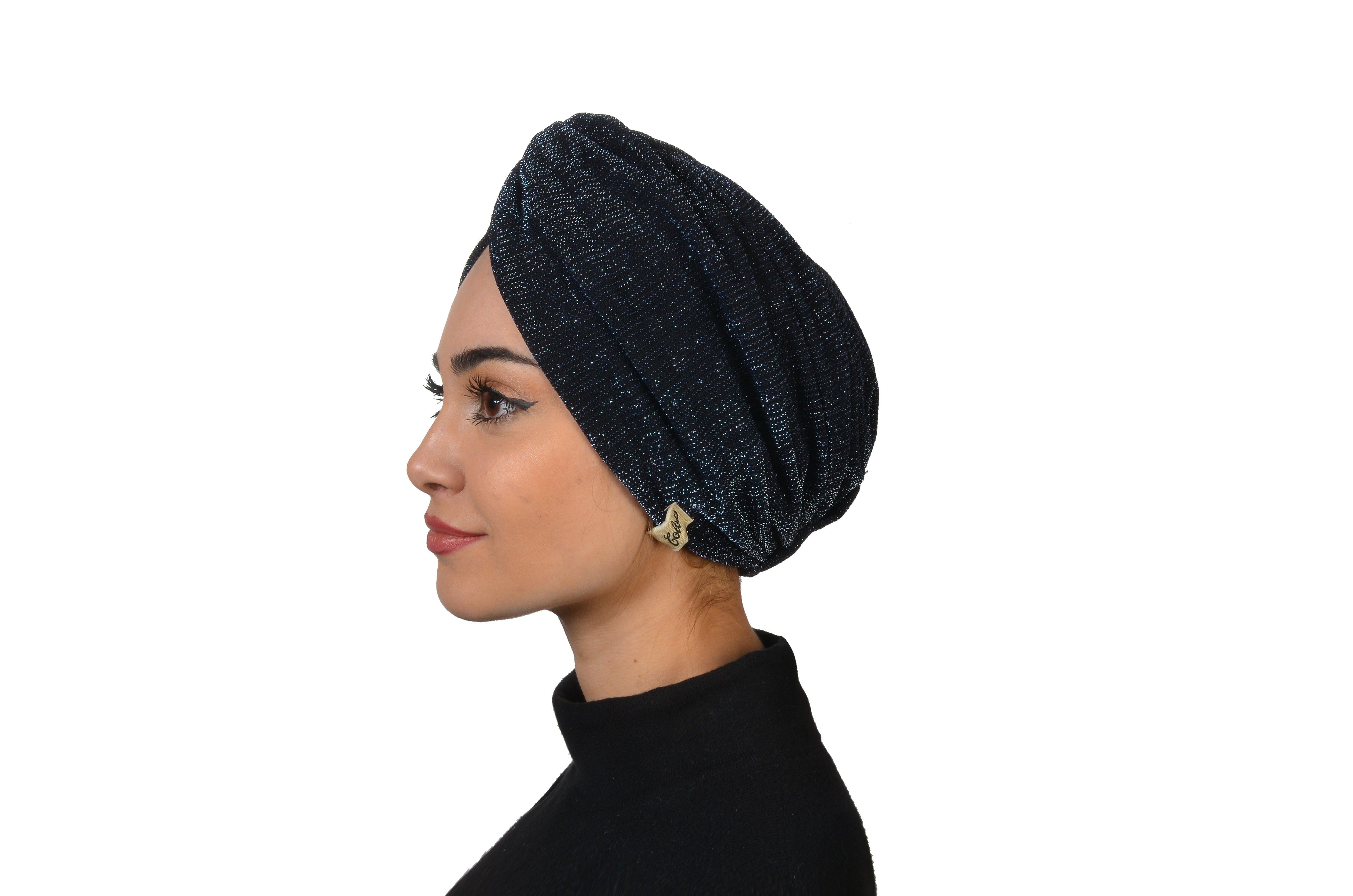 Burgulu Gece Mavisi Bone - Esnek Simli Kumaş - Çift Taraflı - BitterColors