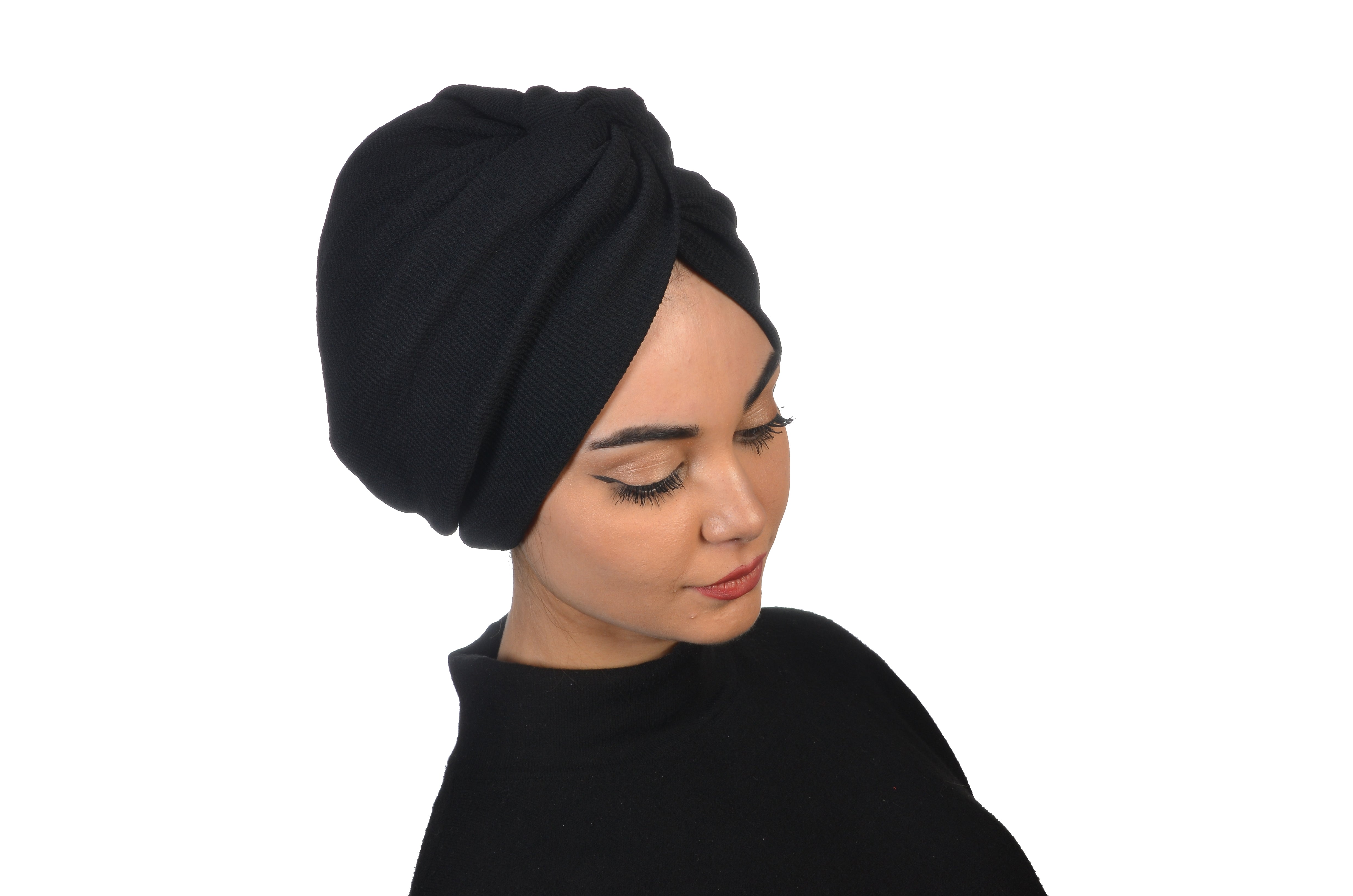 Twisted Comfy Black - Burgulu Bone - Esnek Triko Kumaş - Siyah Renk - BitterColors