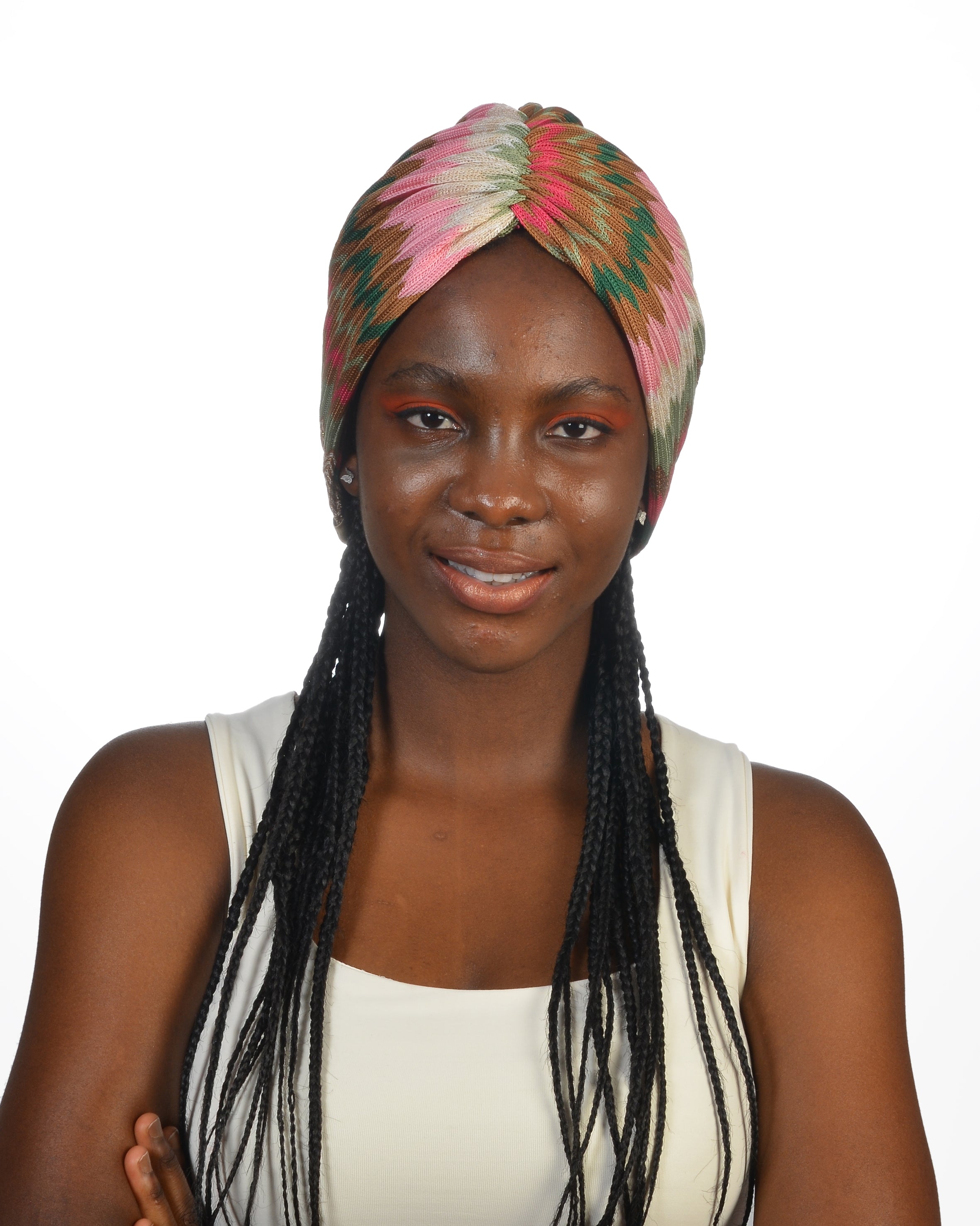 Bitter Zigzag Green Büzgülü Bone - ZikZak Desenli - Esnek Triko Kumaş - Çok Renkli - BitterColors