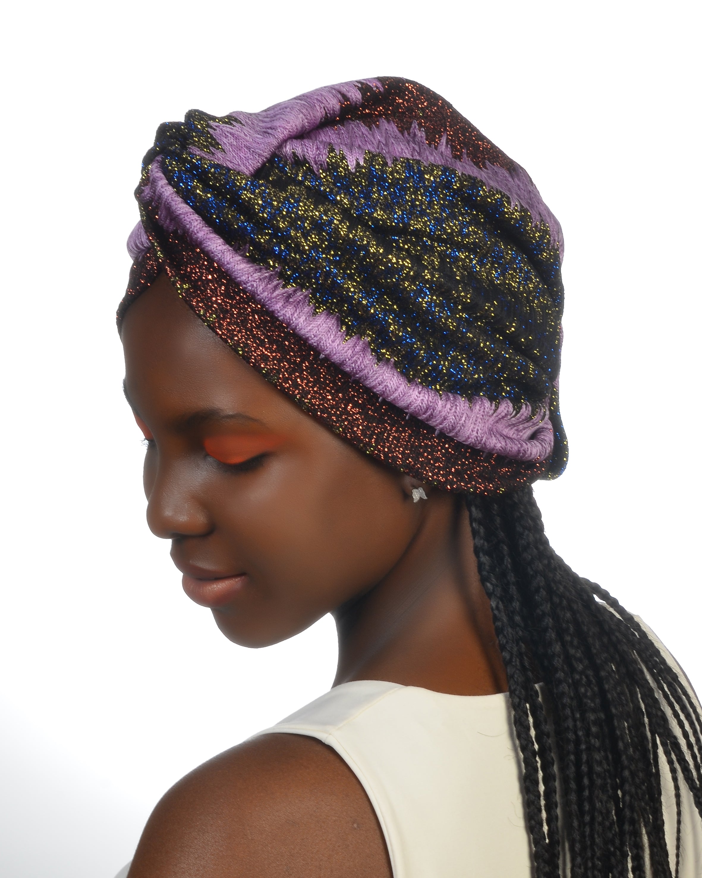 Twisted Purple Bone - ZikZak Desenli, Simli Bone - Çift Taraflı - Esnek Triko Kumaş - Çok Renkli - BitterColors