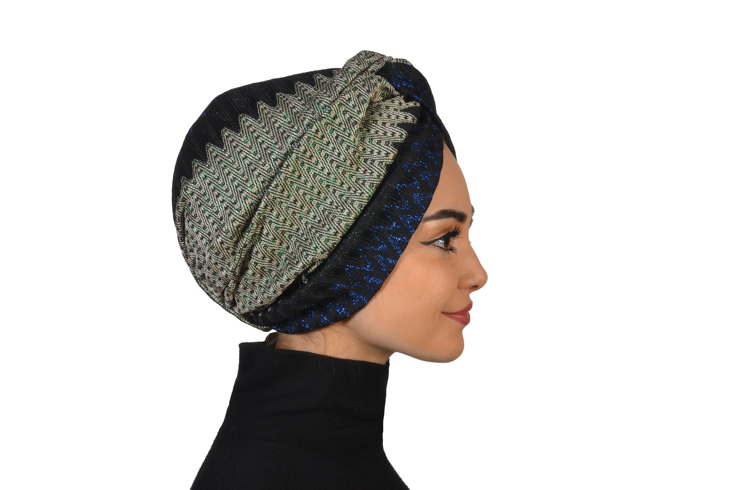 ZikZak Desenli Burgulu Bone - Esnek Örme/Triko Kumaş - Çift Taraflı - BitterColors