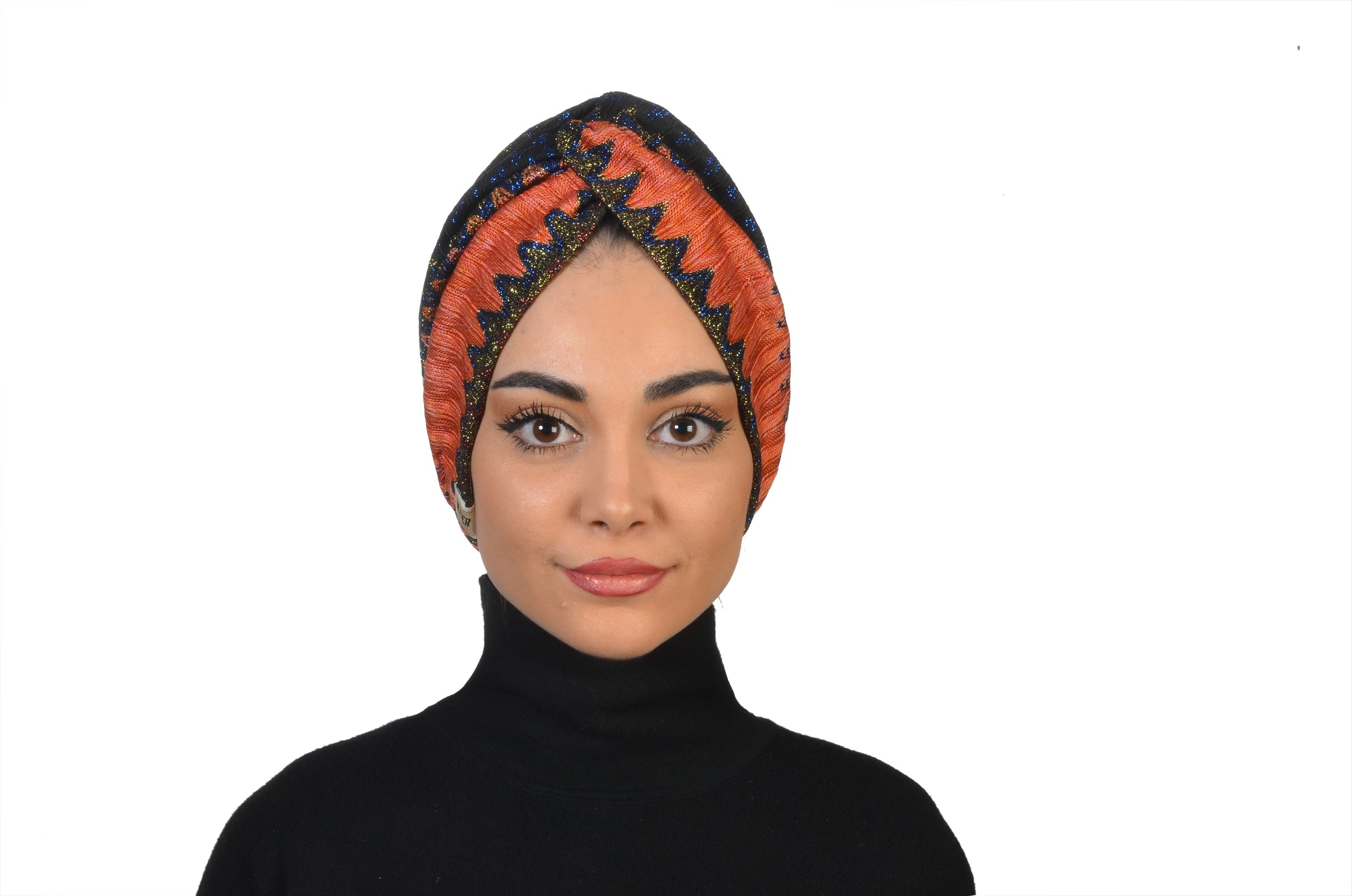 Burgulu ZikZak Bone - Örme Triko Kumaş - Çok Renkli/Turuncu - BitterColors