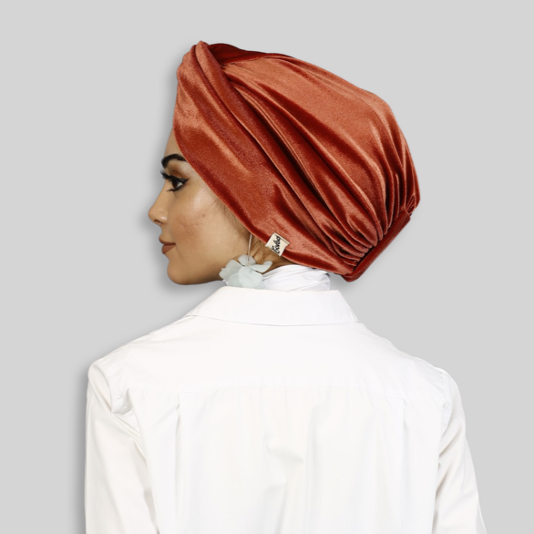 Burgulu Kadife Kumaş Bone - Çift Taraflı - Kiremit Rengi - BitterColors