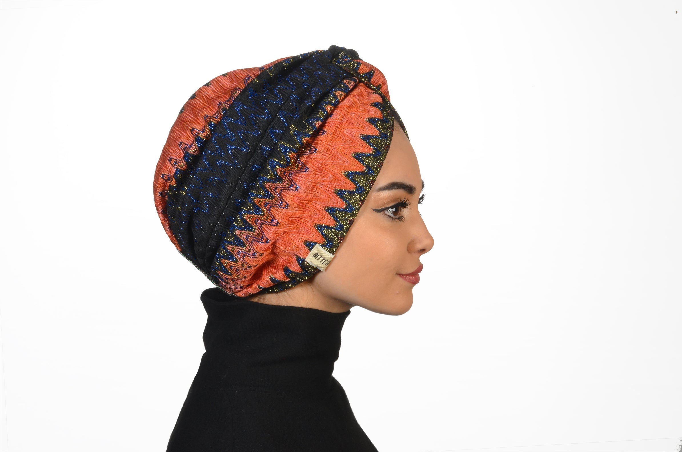 Burgulu ZikZak Bone - Örme Triko Kumaş - Çok Renkli/Turuncu - BitterColors