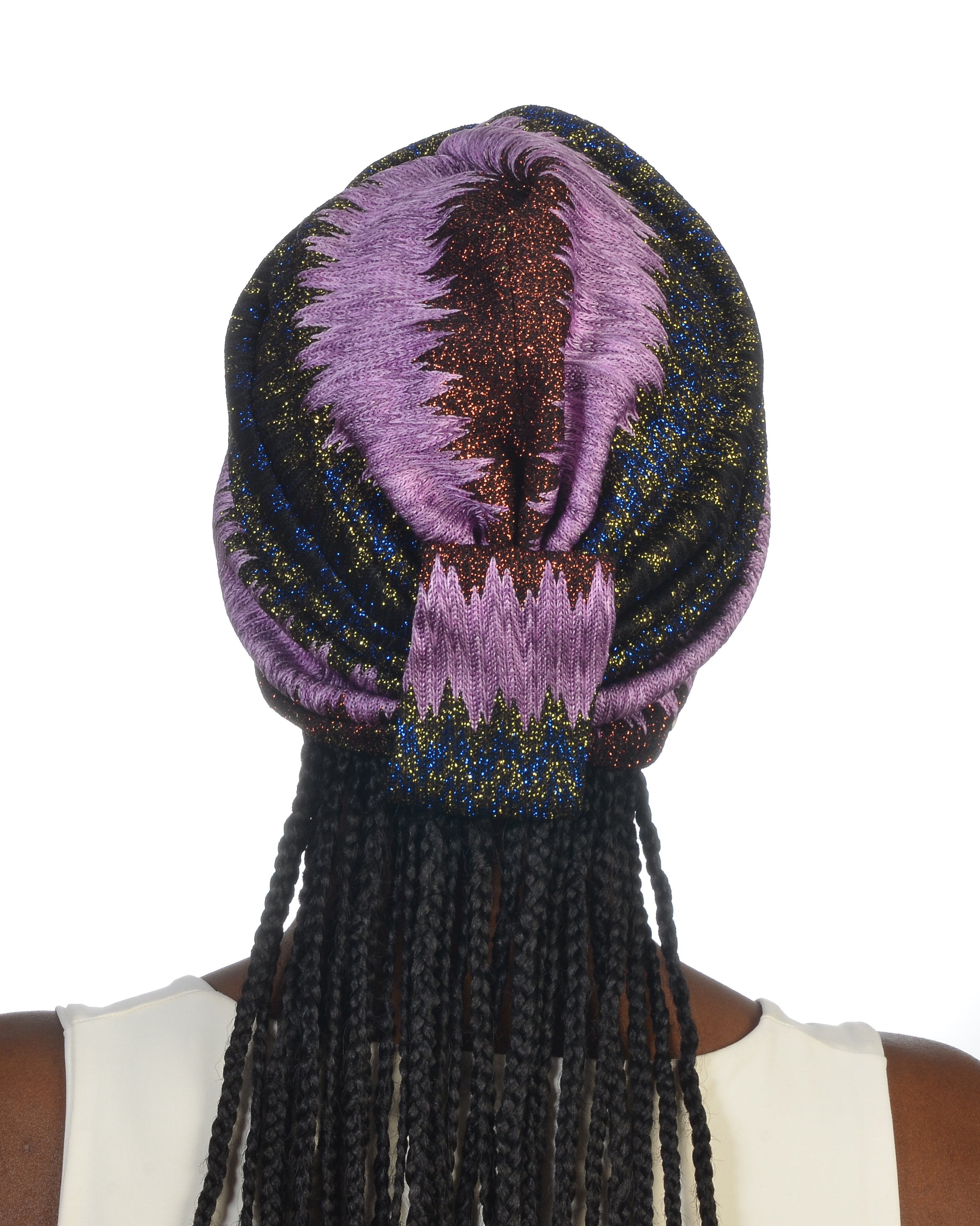 Twisted Purple Bone - ZikZak Desenli, Simli Bone - Çift Taraflı - Esnek Triko Kumaş - Çok Renkli - BitterColors