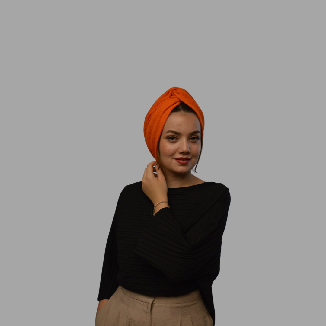 Twisted Beignet, Burgulu Bone - Esnek Triko Kumaş - Turuncu - BitterColors