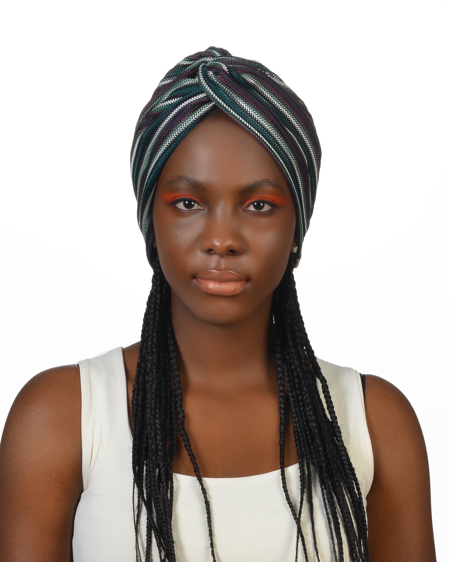 Twisted Grass Burgulu Çizgi Desen Bone - Esnek Triko Kumaş - Mürdüm , Yeşil , Beyaz Çok Renkli - BitterColors