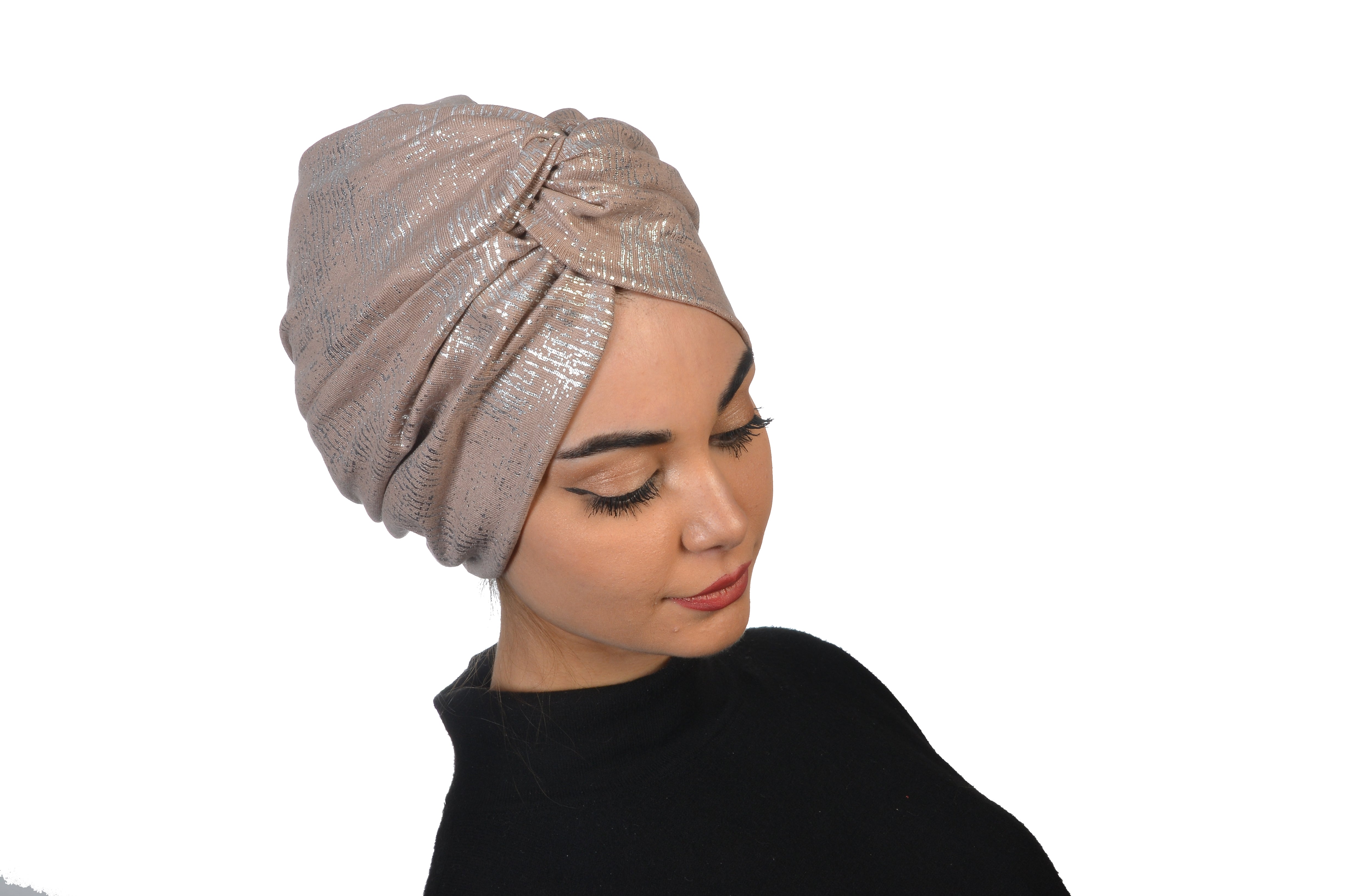 Burgulu Penye Bone - Simli Kumaş - Pudra Pembe - BitterColors