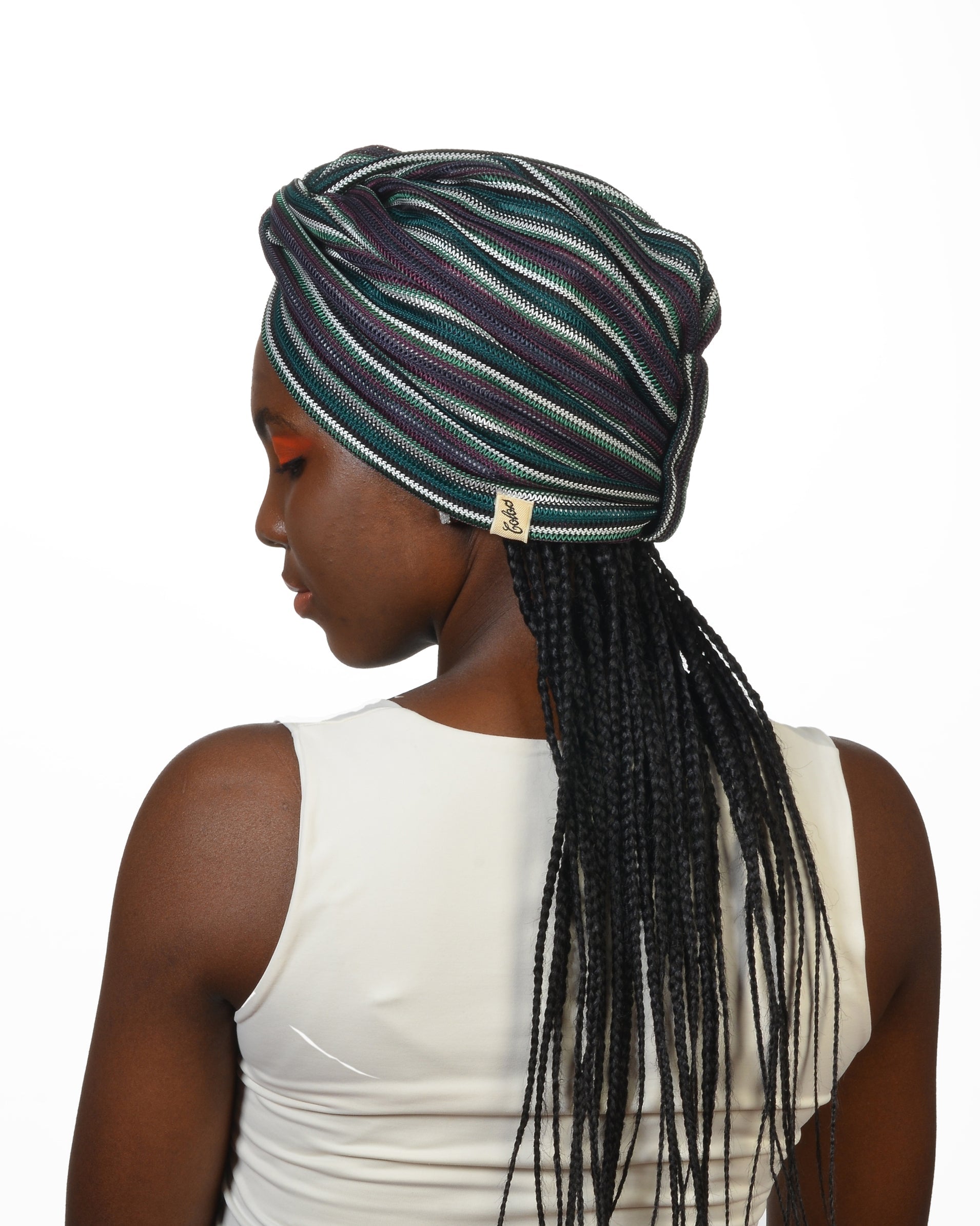 Twisted Grass Burgulu Çizgi Desen Bone - Esnek Triko Kumaş - Mürdüm , Yeşil , Beyaz Çok Renkli - BitterColors