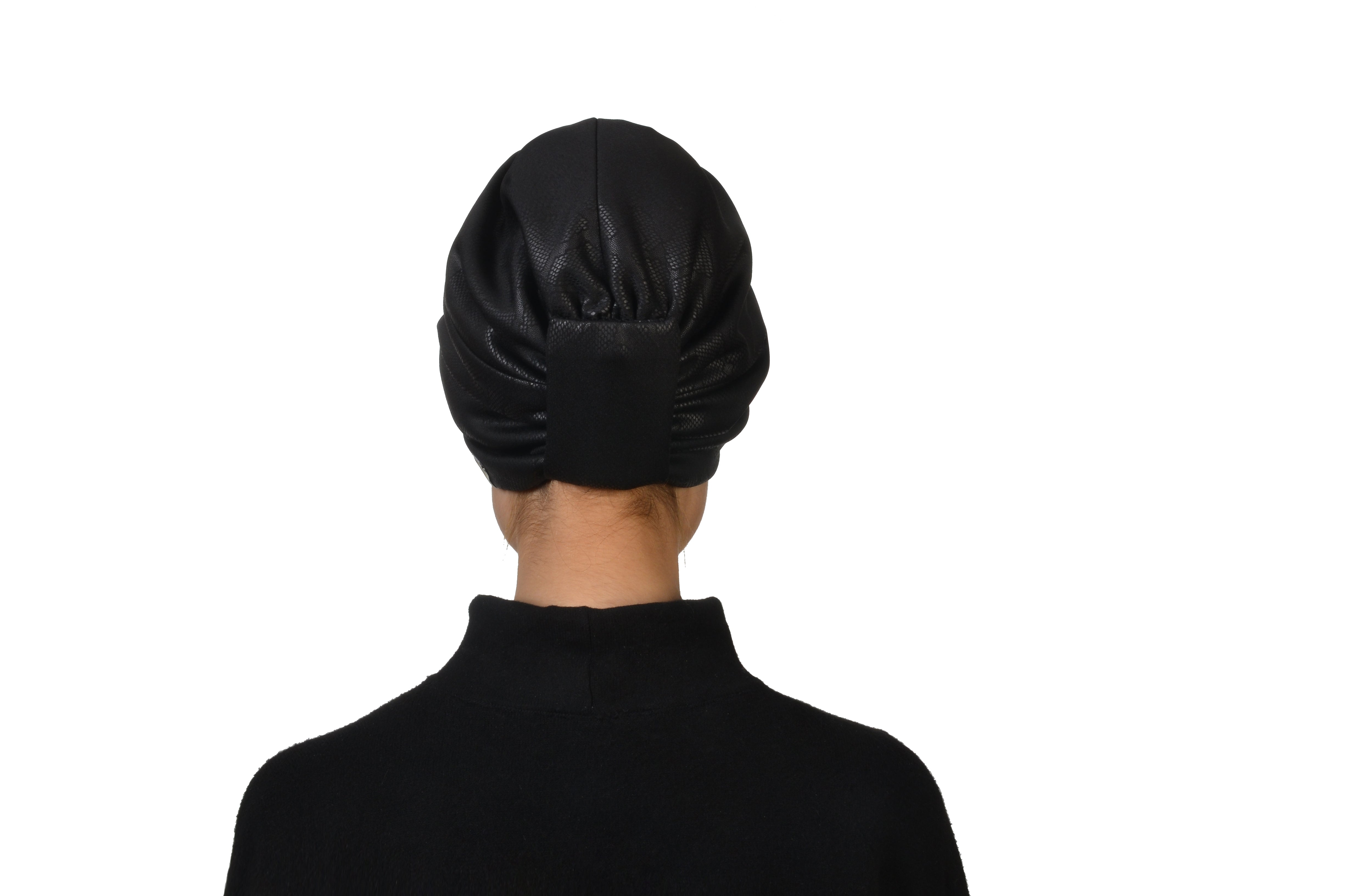 Sahara Vegan Deri Burgulu Bone - Çift Taraflı - Kalın Kumaş - Siyah Renk - BitterColors