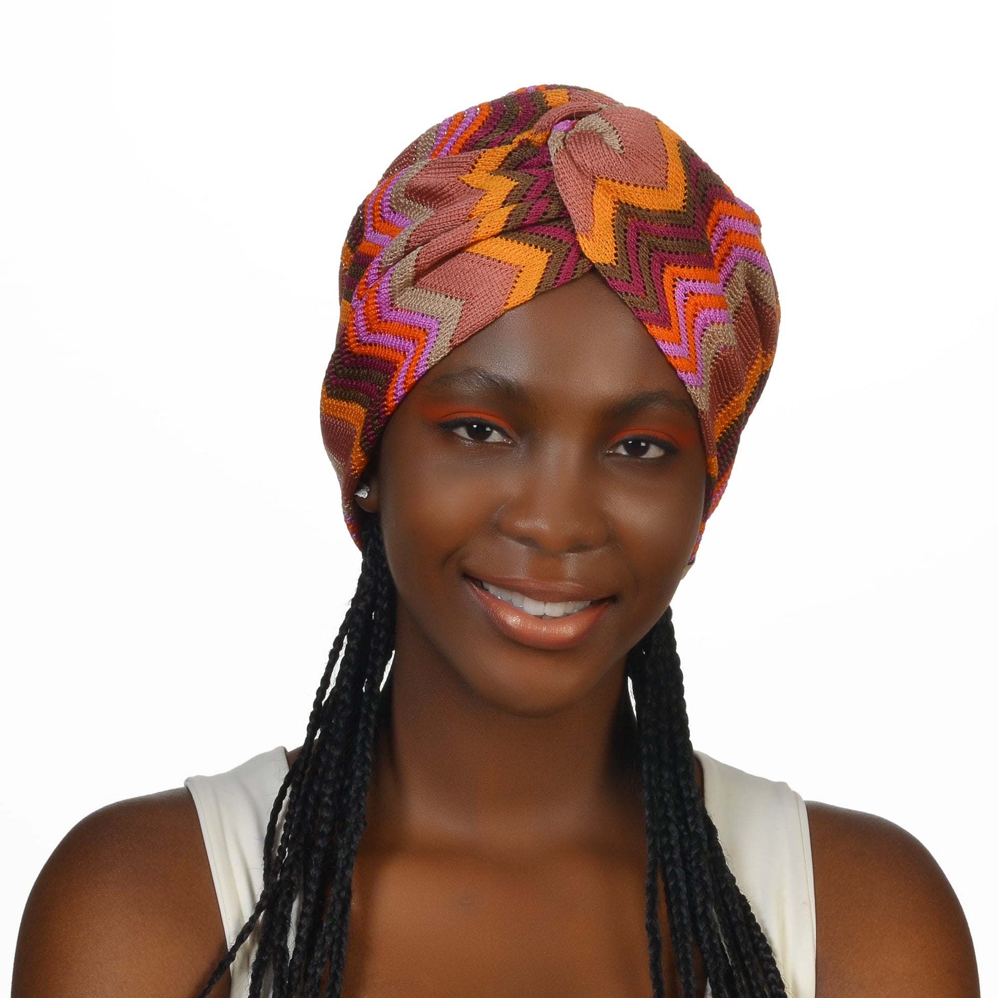 Twisted Colorful ZikZak Desenli Bone - Esnek Triko Kumaş - Çok Renkli - BitterColors