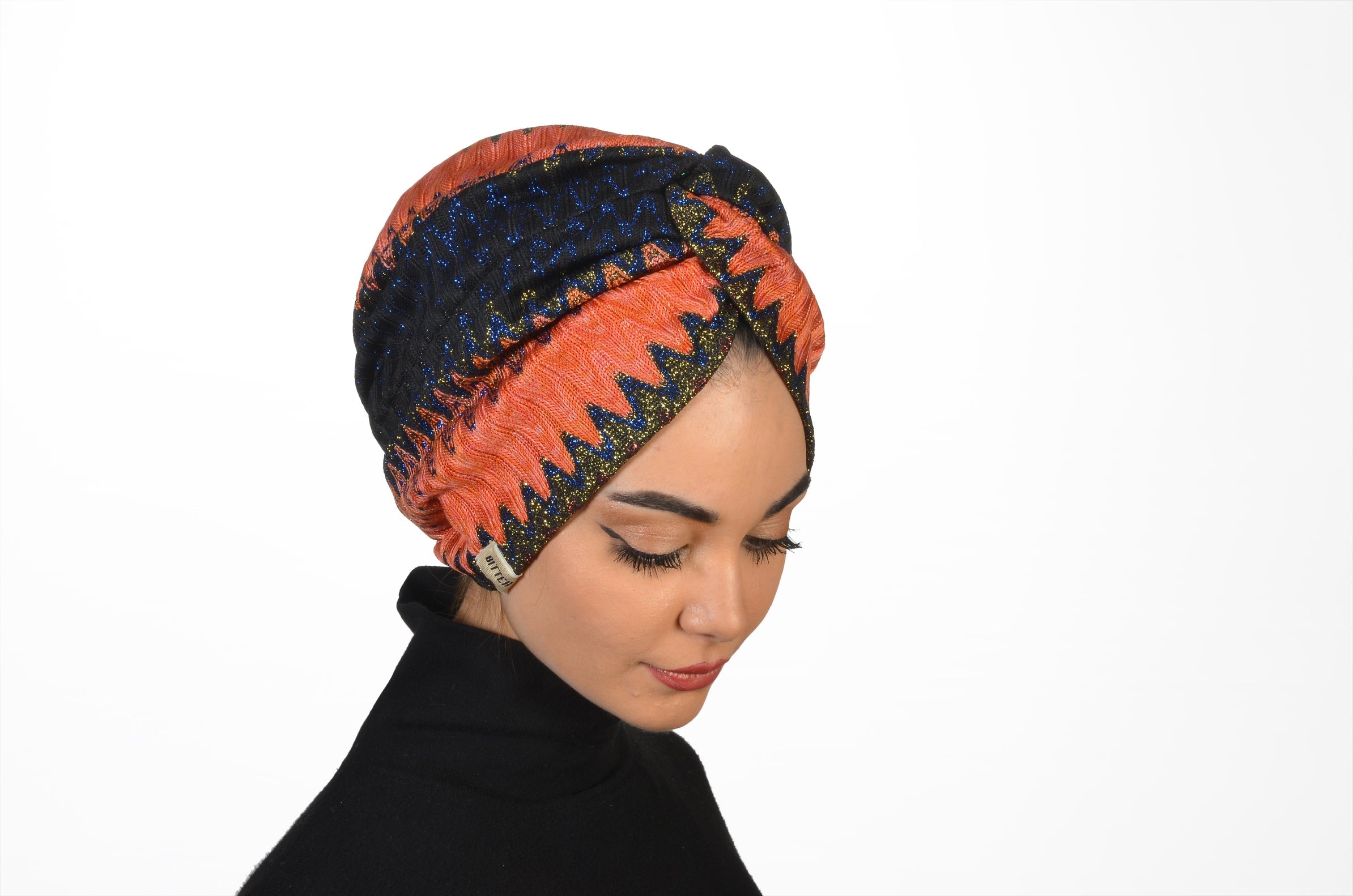 Burgulu ZikZak Bone - Örme Triko Kumaş - Çok Renkli/Turuncu - BitterColors