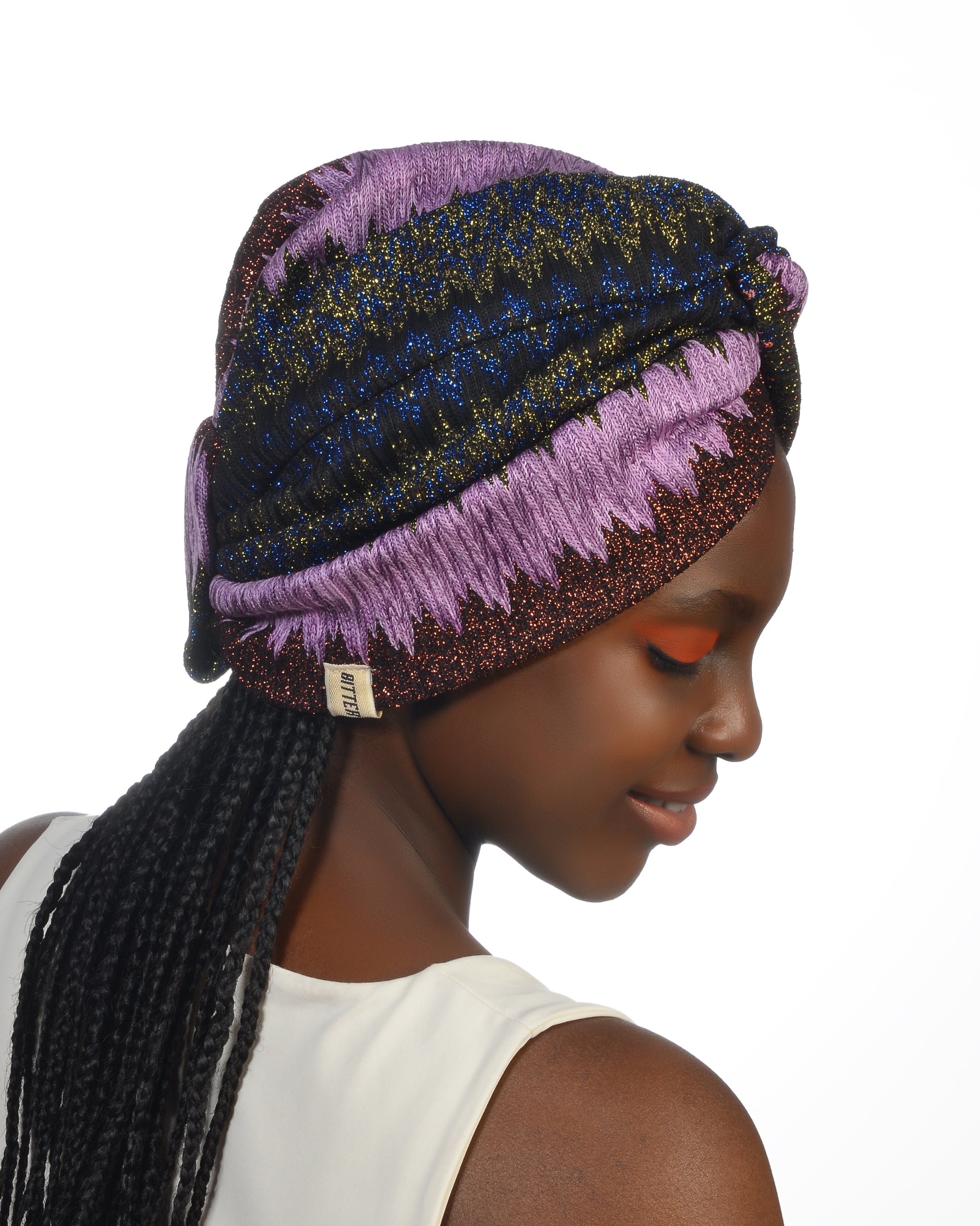 Twisted Purple Bone - ZikZak Desenli, Simli Bone - Çift Taraflı - Esnek Triko Kumaş - Çok Renkli - BitterColors