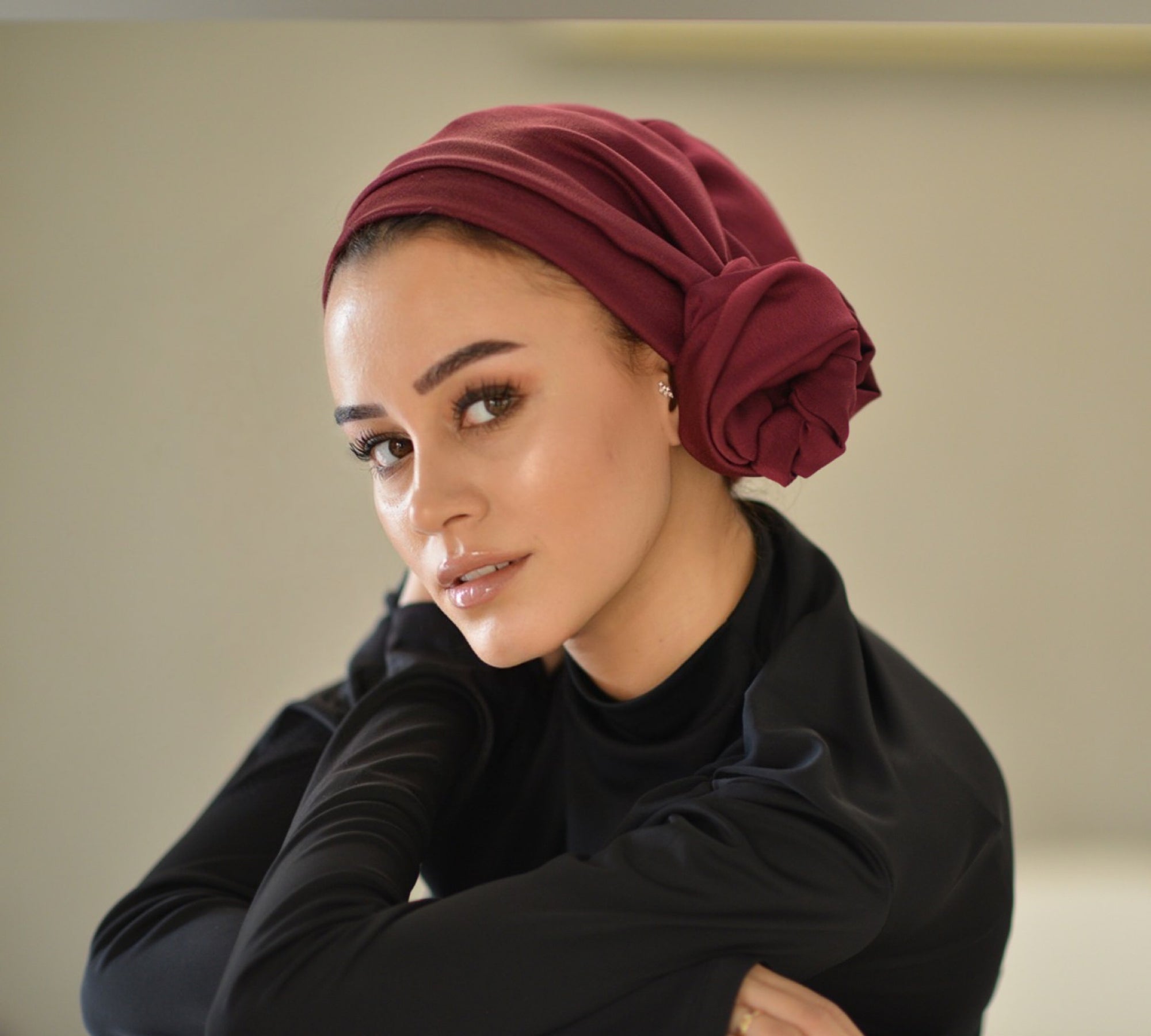 Dubai Krep Saten Bone - Bağlamalı Bone - BitterColors