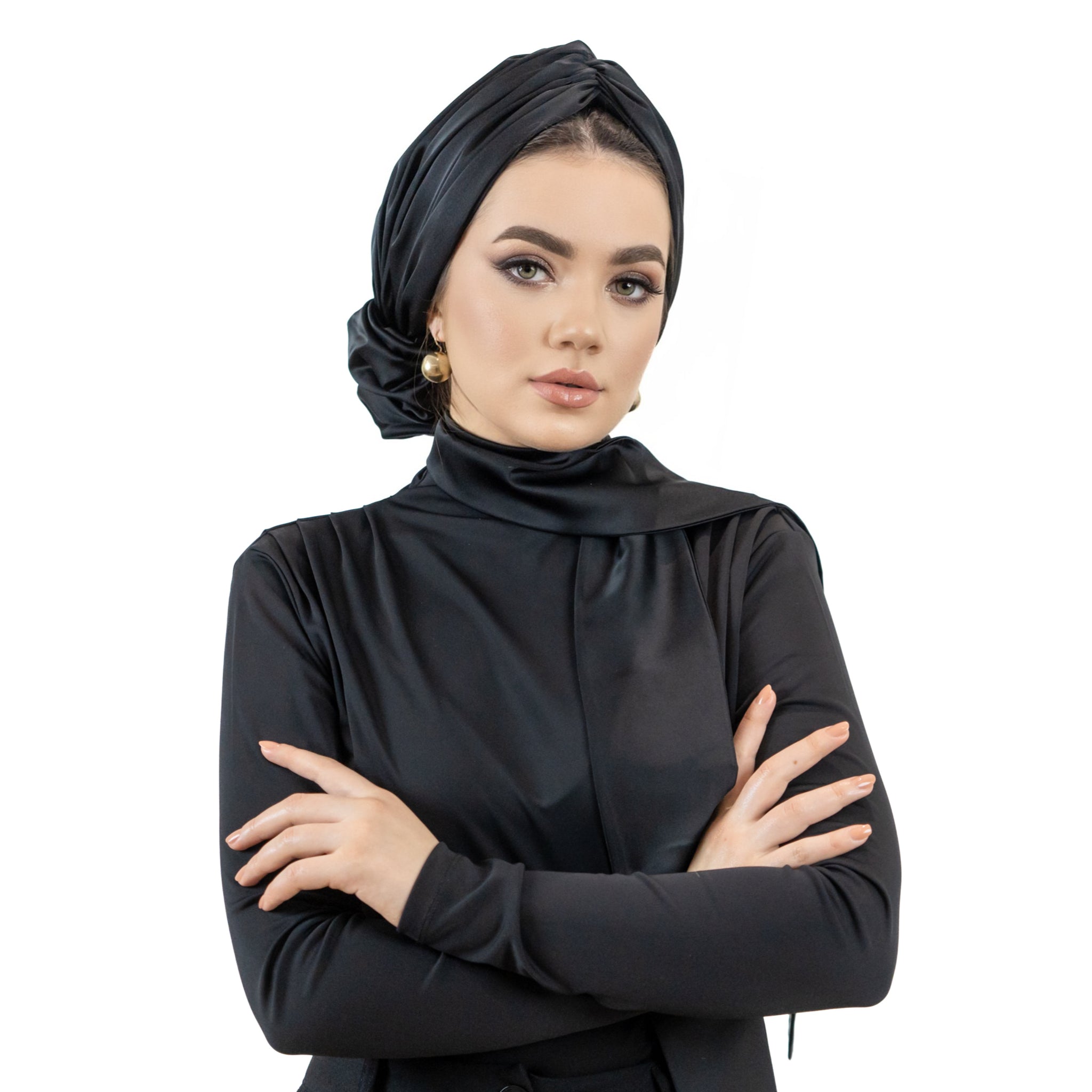Abu Dabi Hazır Bone - Likralı Saten Kumaş - Siyah - BitterColors