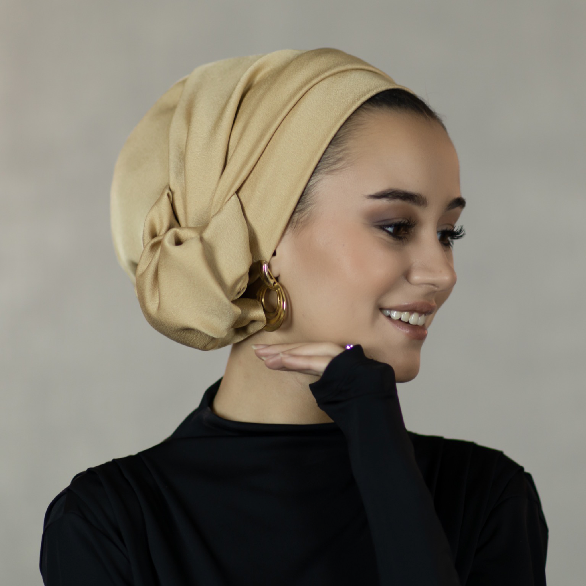 Dubai Krep Saten Bone - Bağlamalı Bone - BitterColors