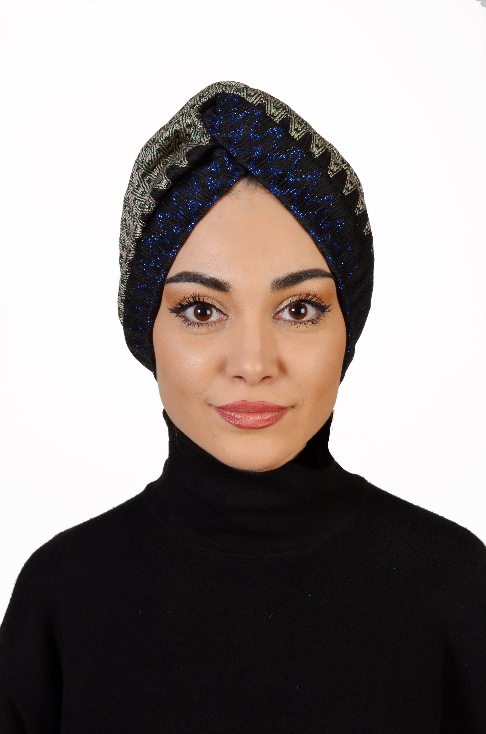 ZikZak Desenli Burgulu Bone - Esnek Örme/Triko Kumaş - Çift Taraflı - BitterColors