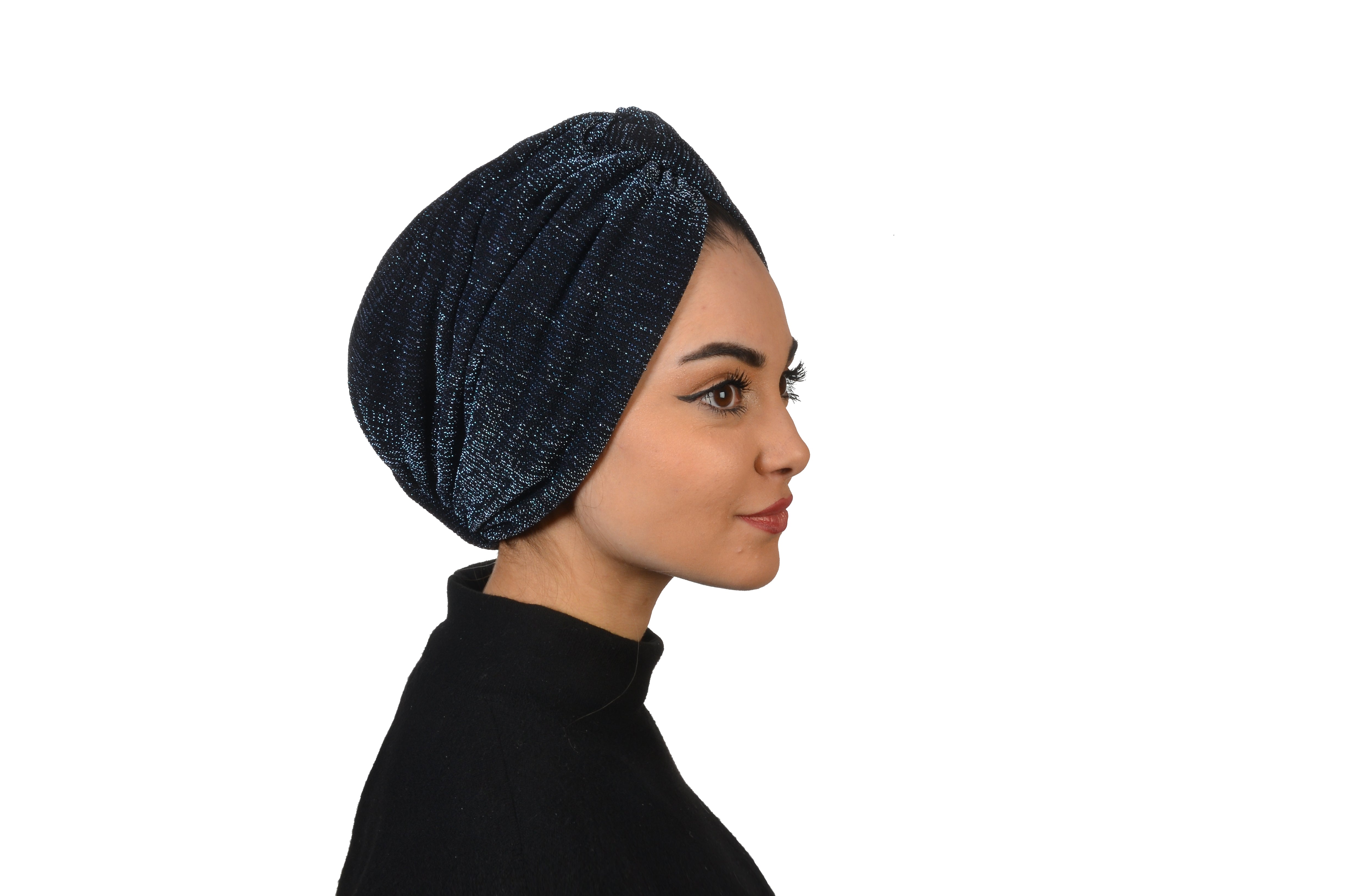 Burgulu Gece Mavisi Bone - Esnek Simli Kumaş - Çift Taraflı - BitterColors