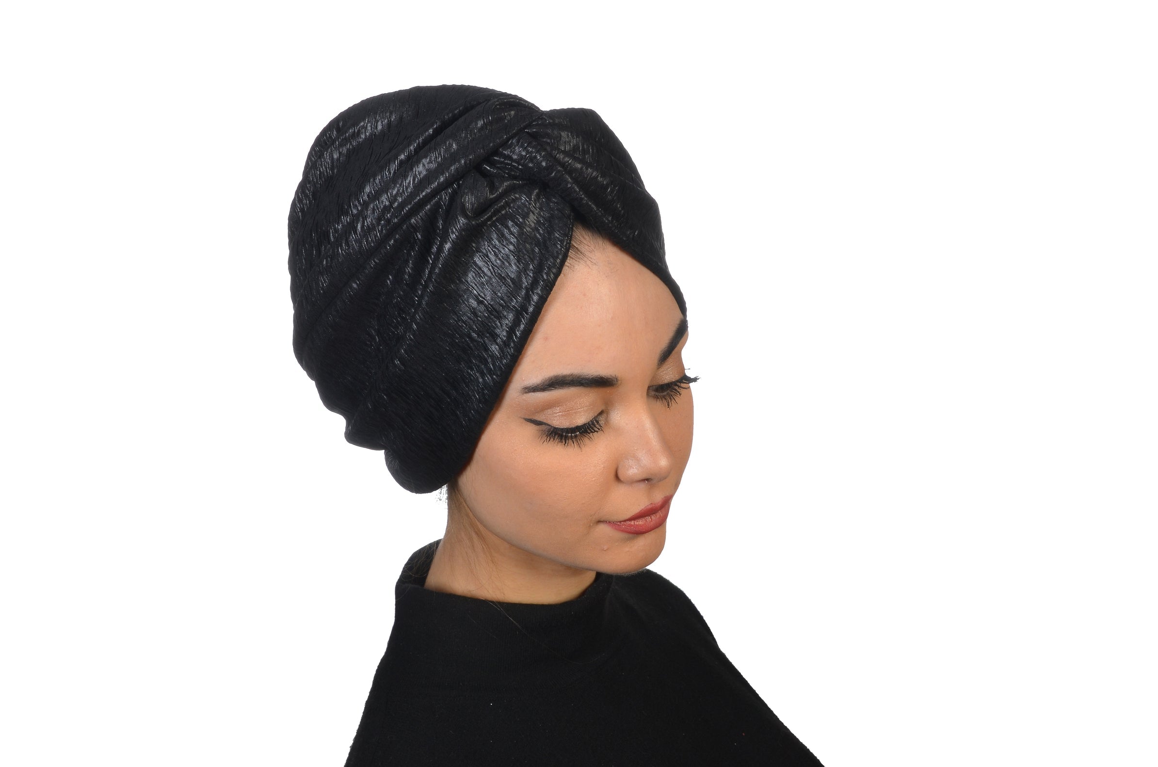 Crinkle Burgulu Bone - Likralı Örme Kumaş - Siyah Renk - BitterColors