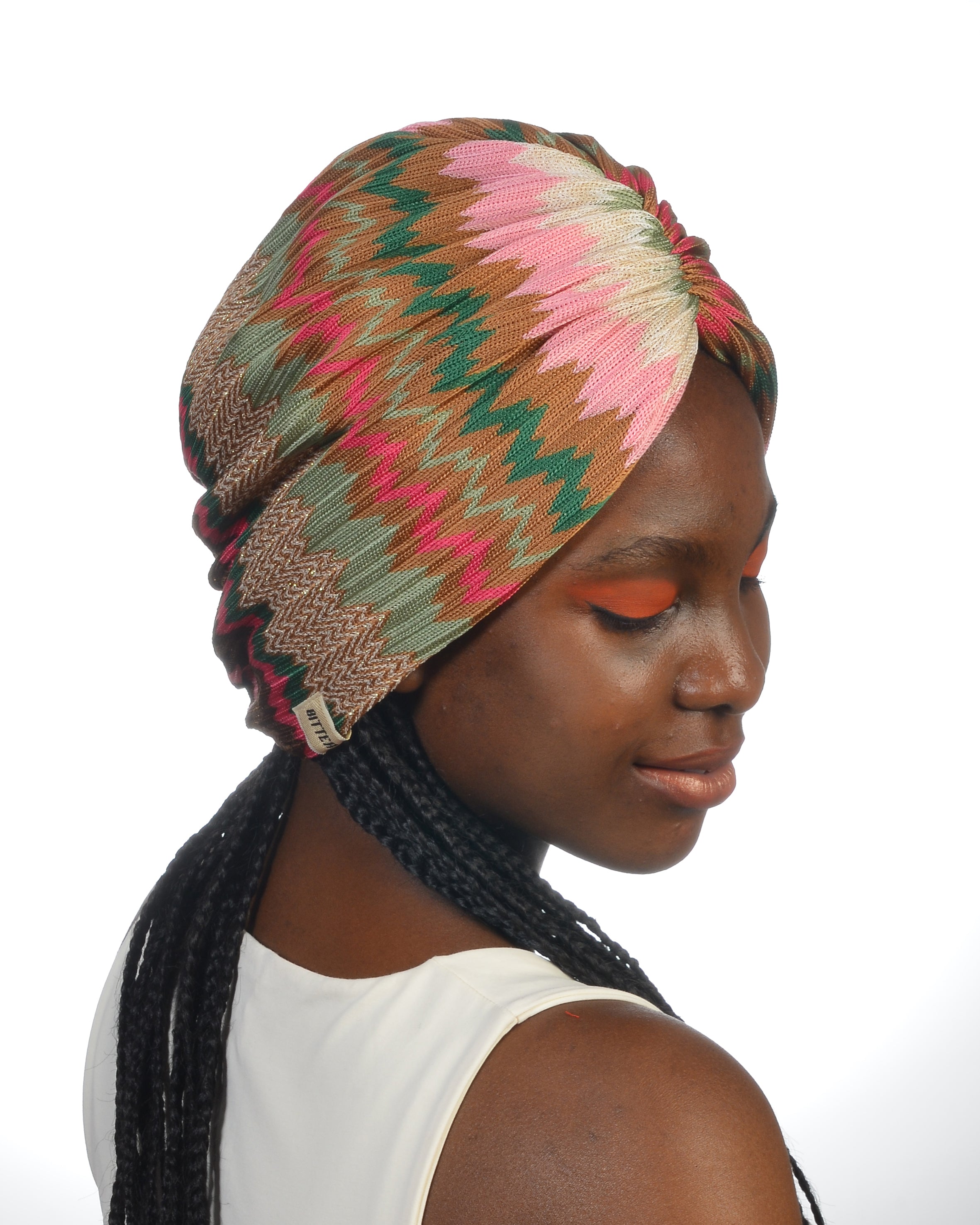 Bitter Zigzag Green Büzgülü Bone - ZikZak Desenli - Esnek Triko Kumaş - Çok Renkli - BitterColors