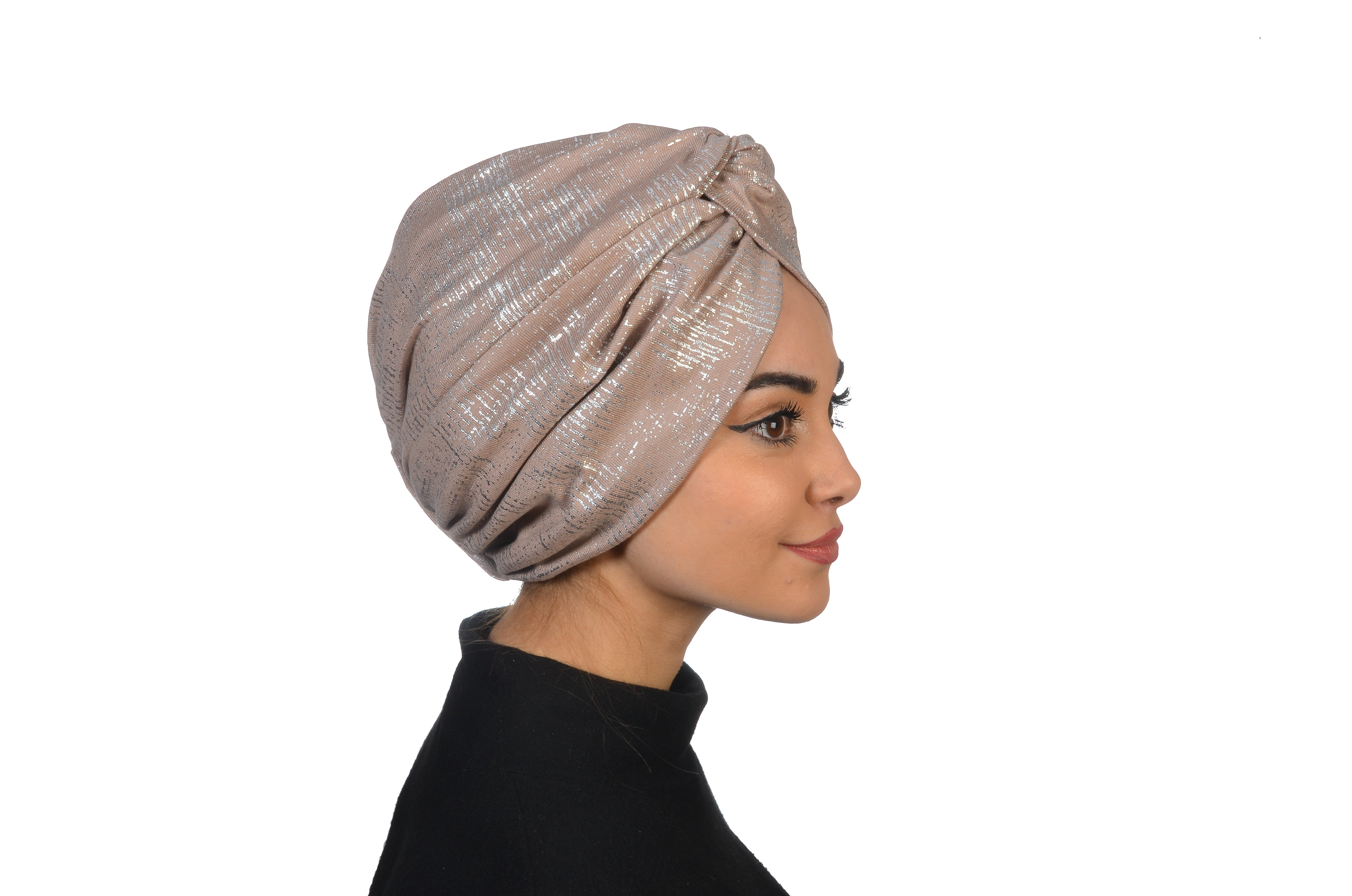 Burgulu Penye Bone - Simli Kumaş - Pudra Pembe - BitterColors