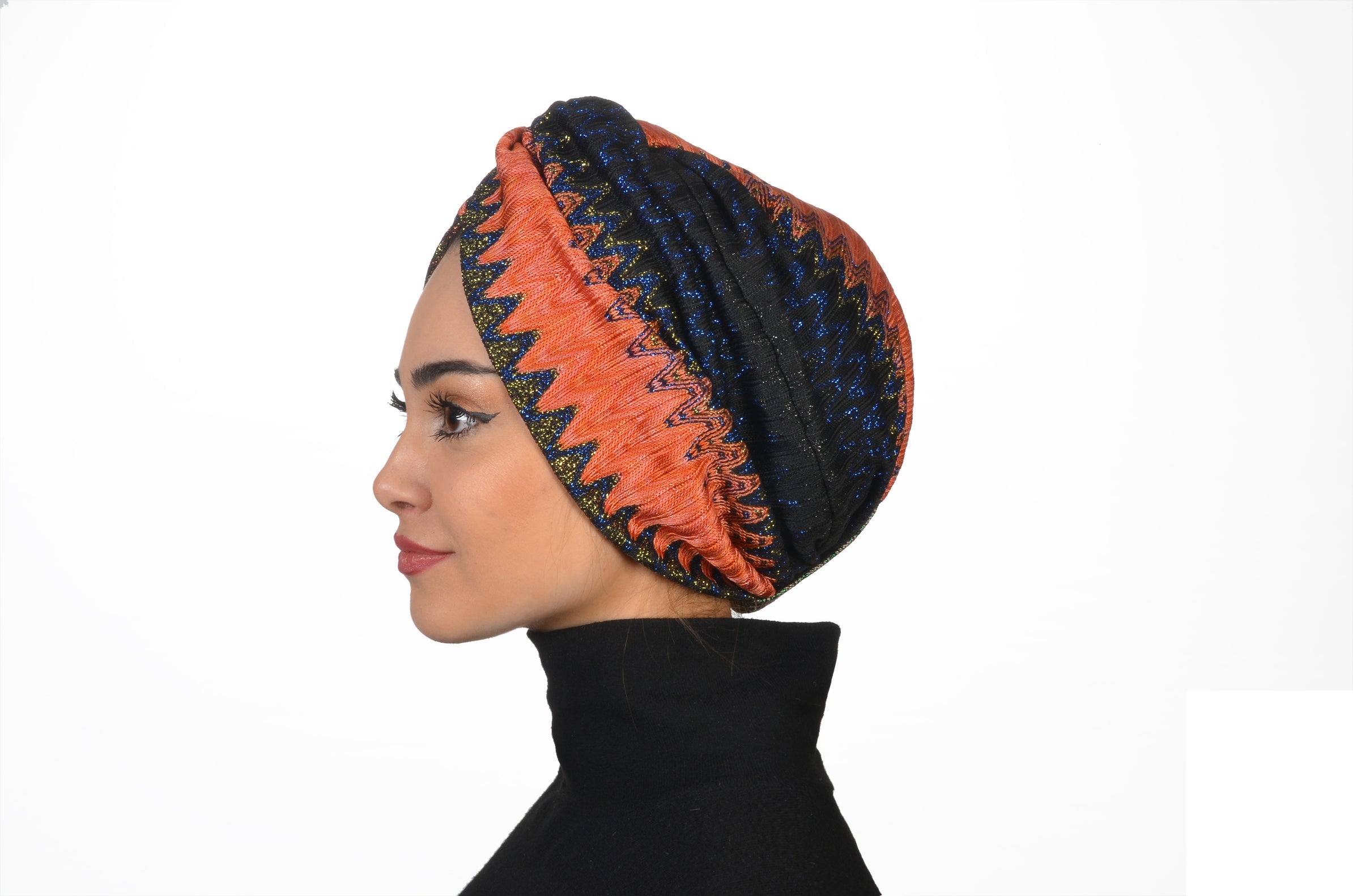 Burgulu ZikZak Bone - Örme Triko Kumaş - Çok Renkli/Turuncu - BitterColors