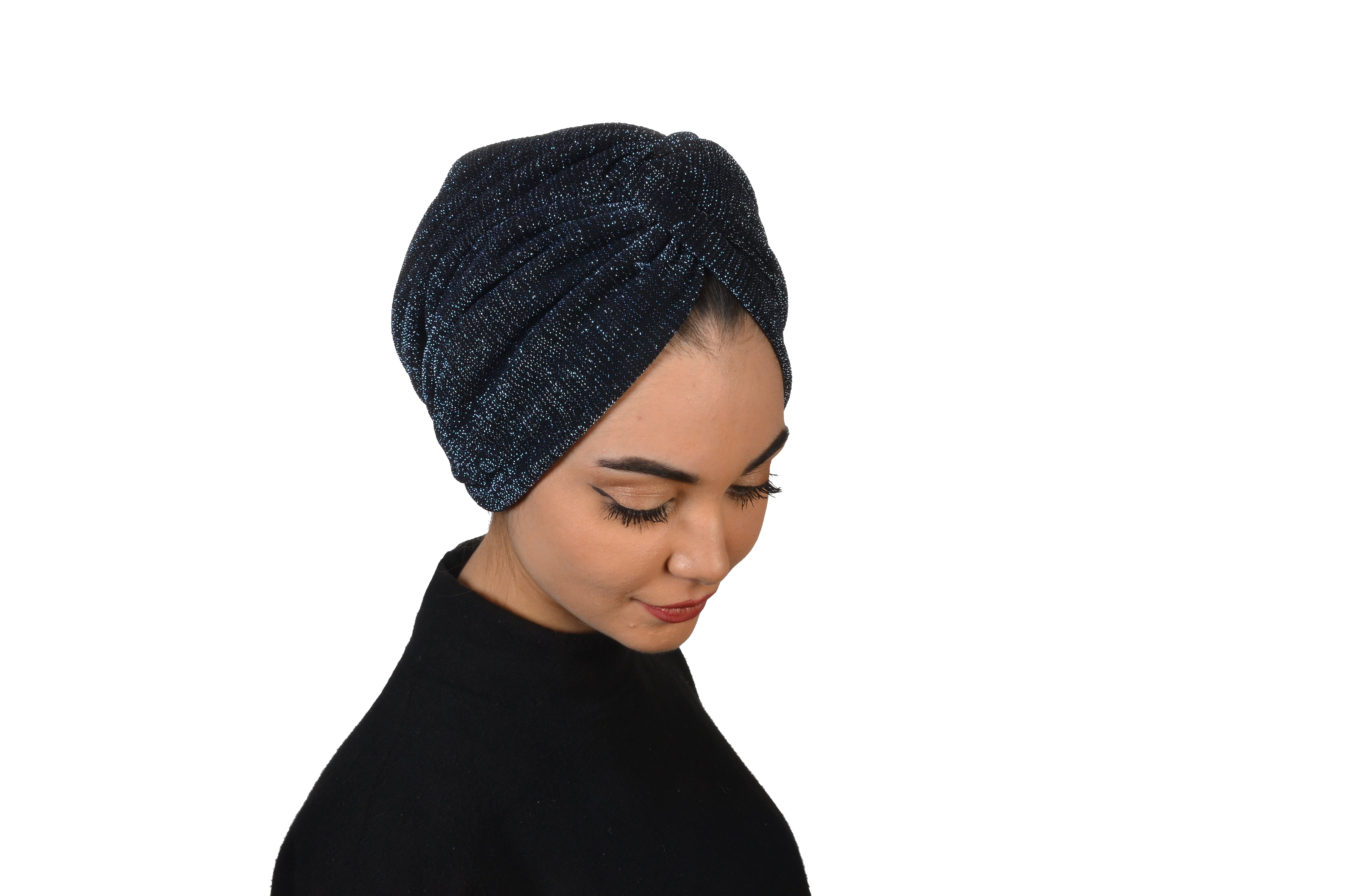 Burgulu Gece Mavisi Bone - Esnek Simli Kumaş - Çift Taraflı - BitterColors