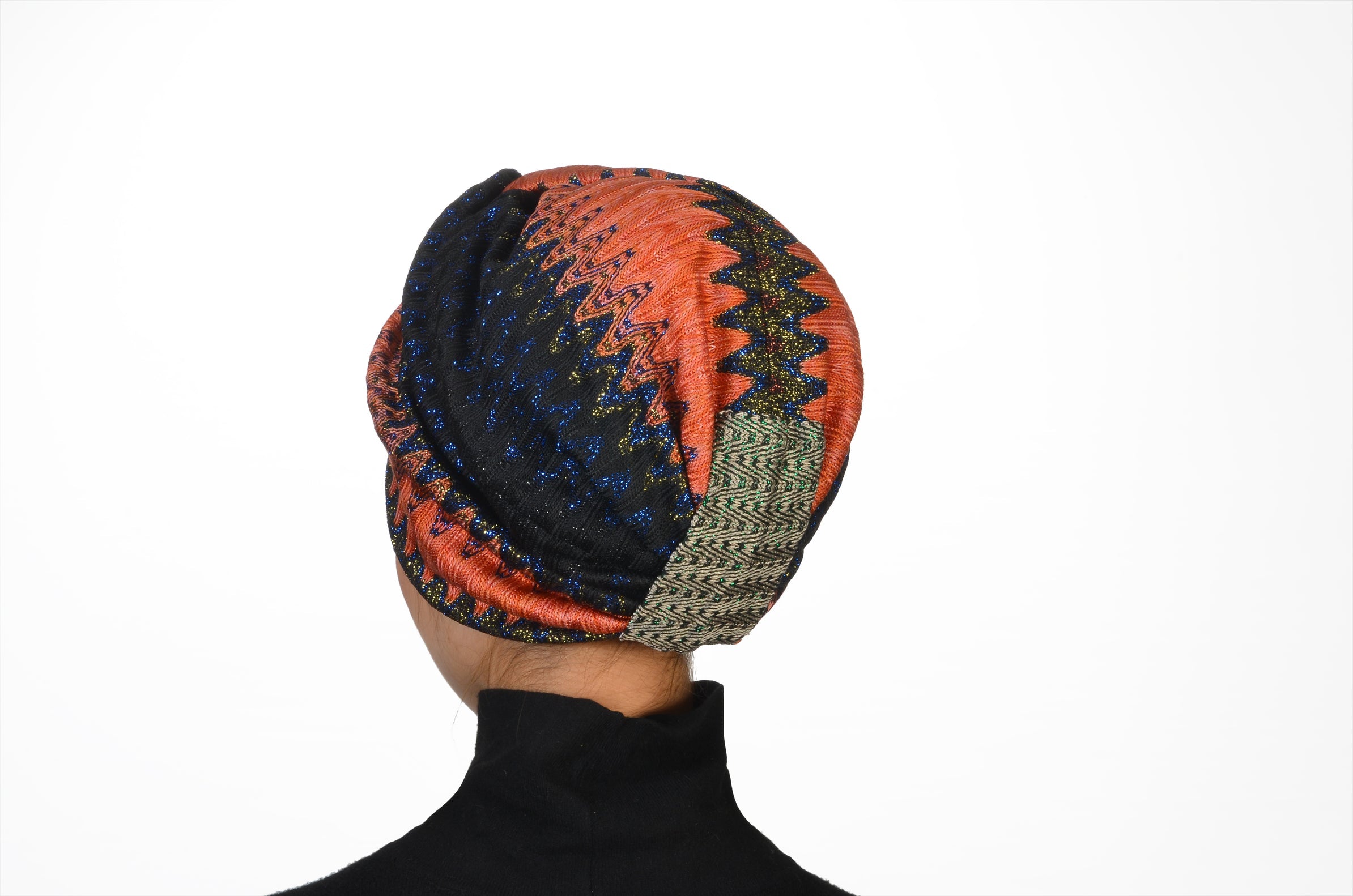 Burgulu ZikZak Bone - Örme Triko Kumaş - Çok Renkli/Turuncu - BitterColors