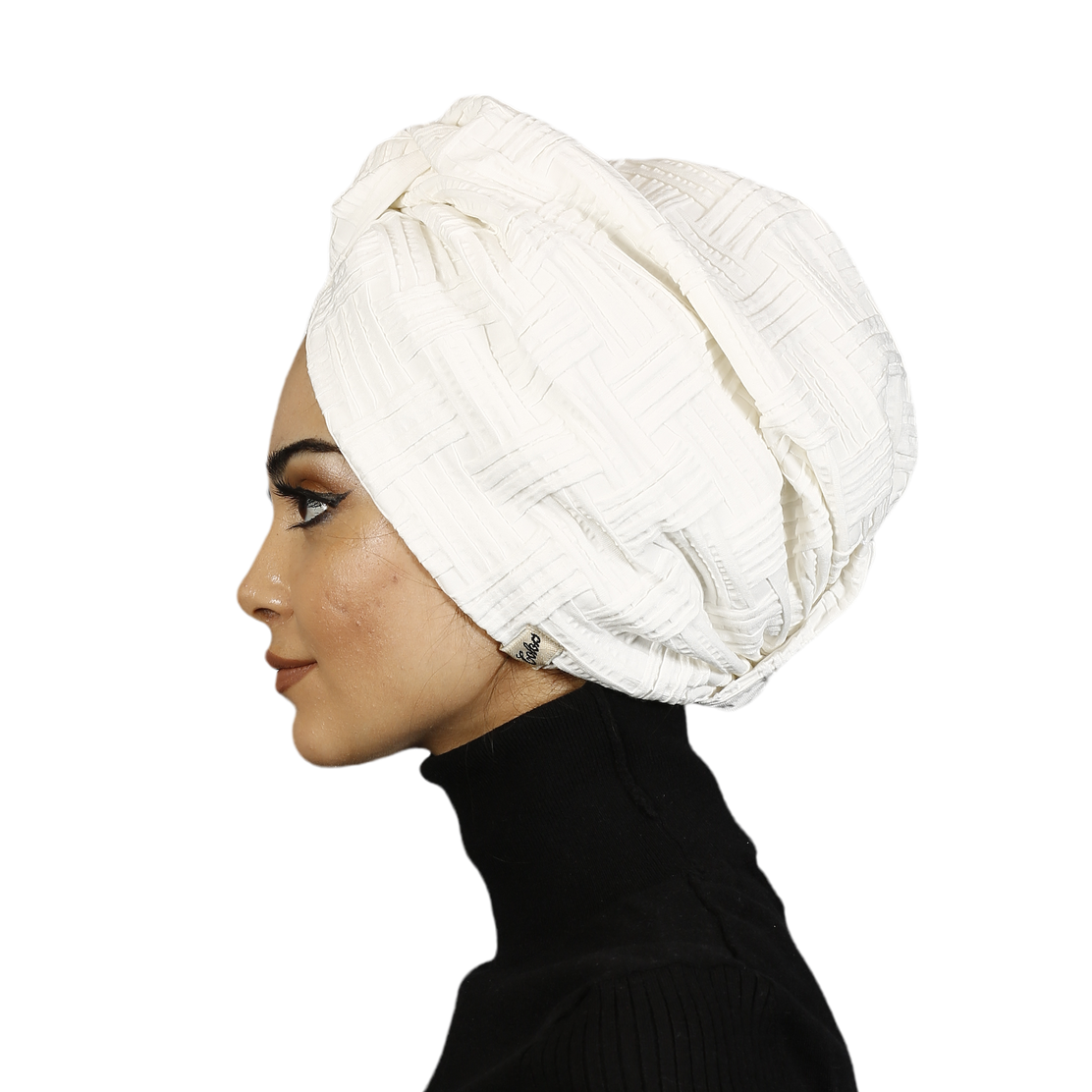 Burgulu Dama Desenli Bone - Esnek,Kalın Kumaş - Beyaz Renk - BitterColors