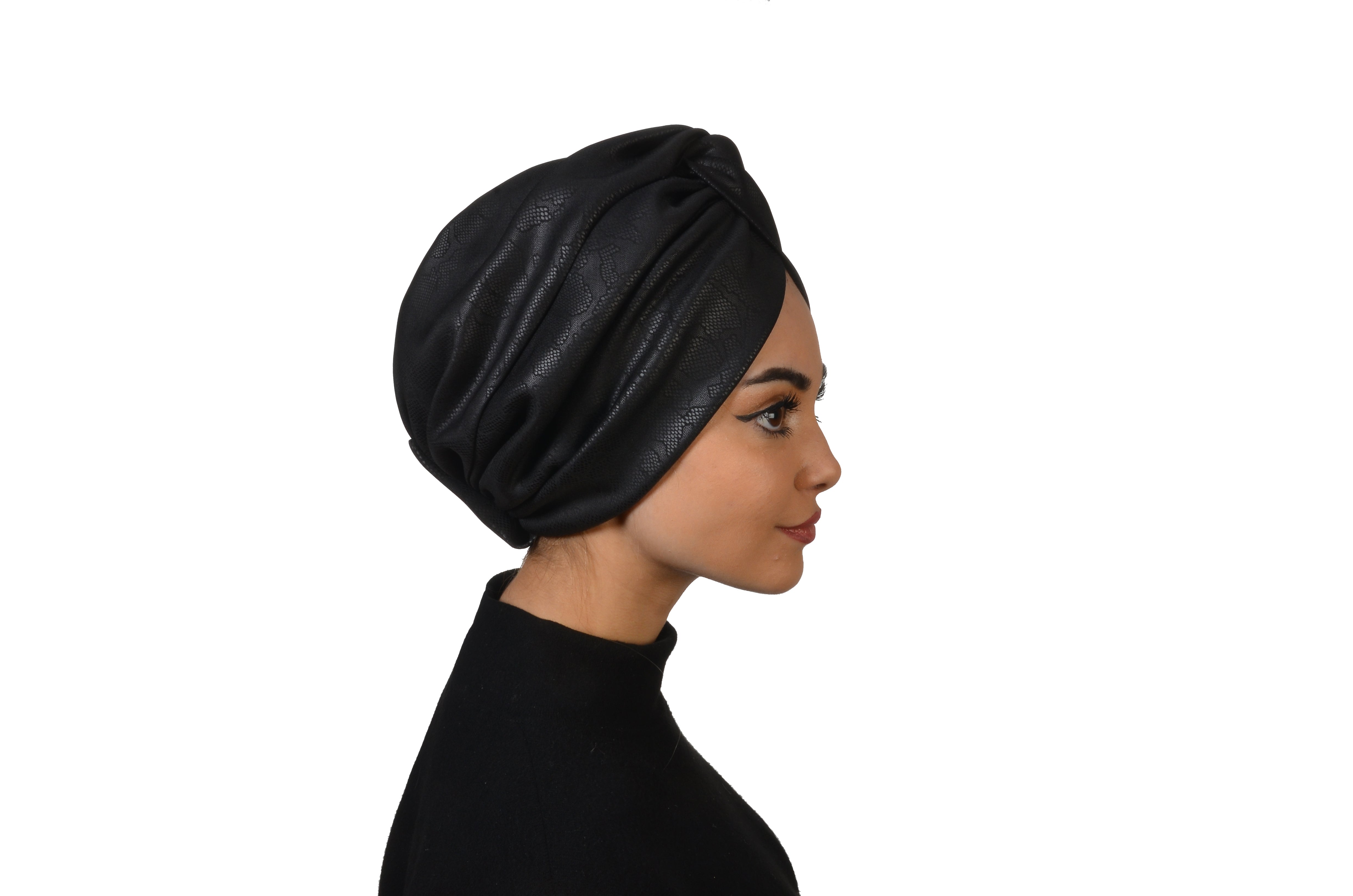 Sahara Vegan Deri Burgulu Bone - Çift Taraflı - Kalın Kumaş - Siyah Renk - BitterColors