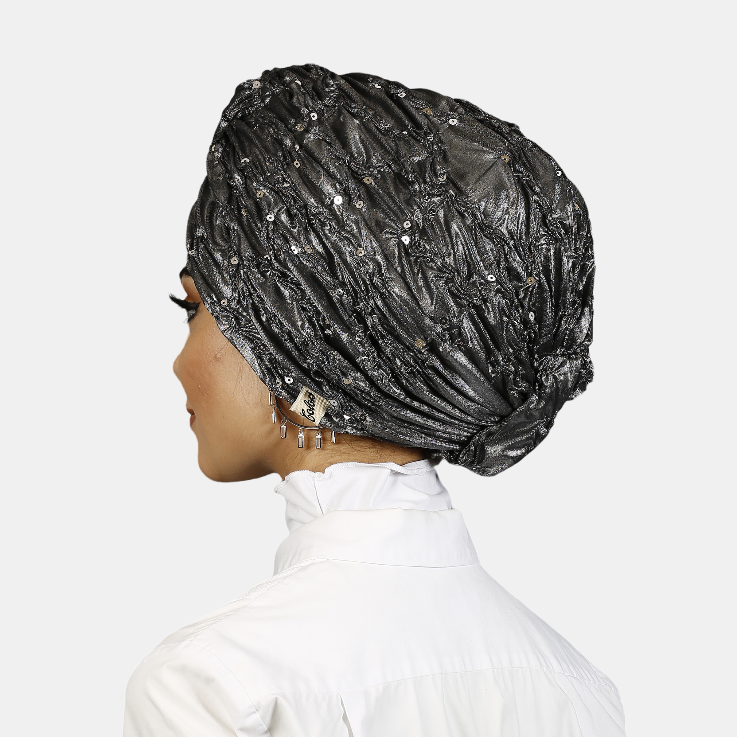 Burgulu Şık Bone - Parlak Kumaş - Gümüş Rengi - BitterColors