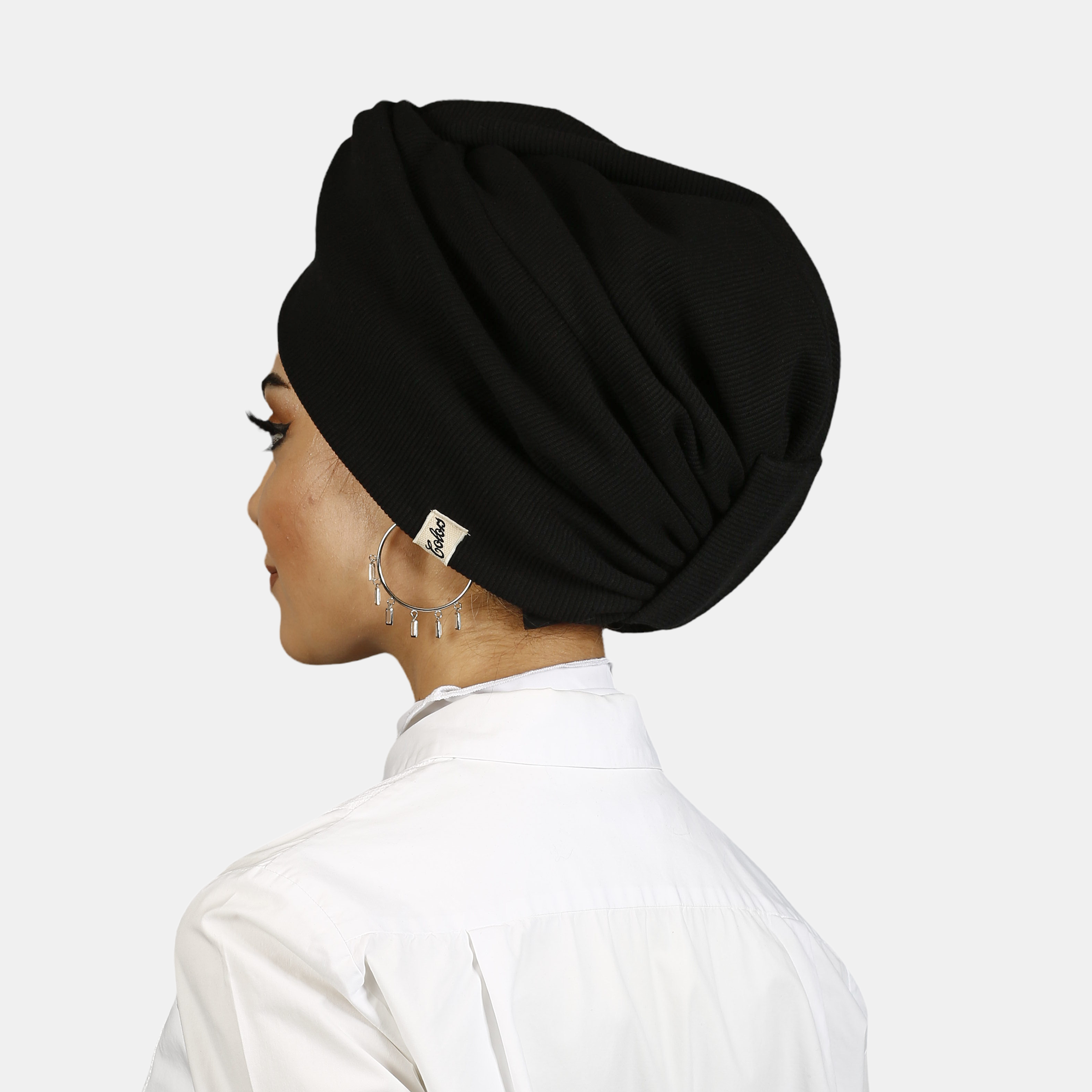 Çizgi Desenli Bone - Esnek Triko Kumaş - Siyah Renk - BitterColors