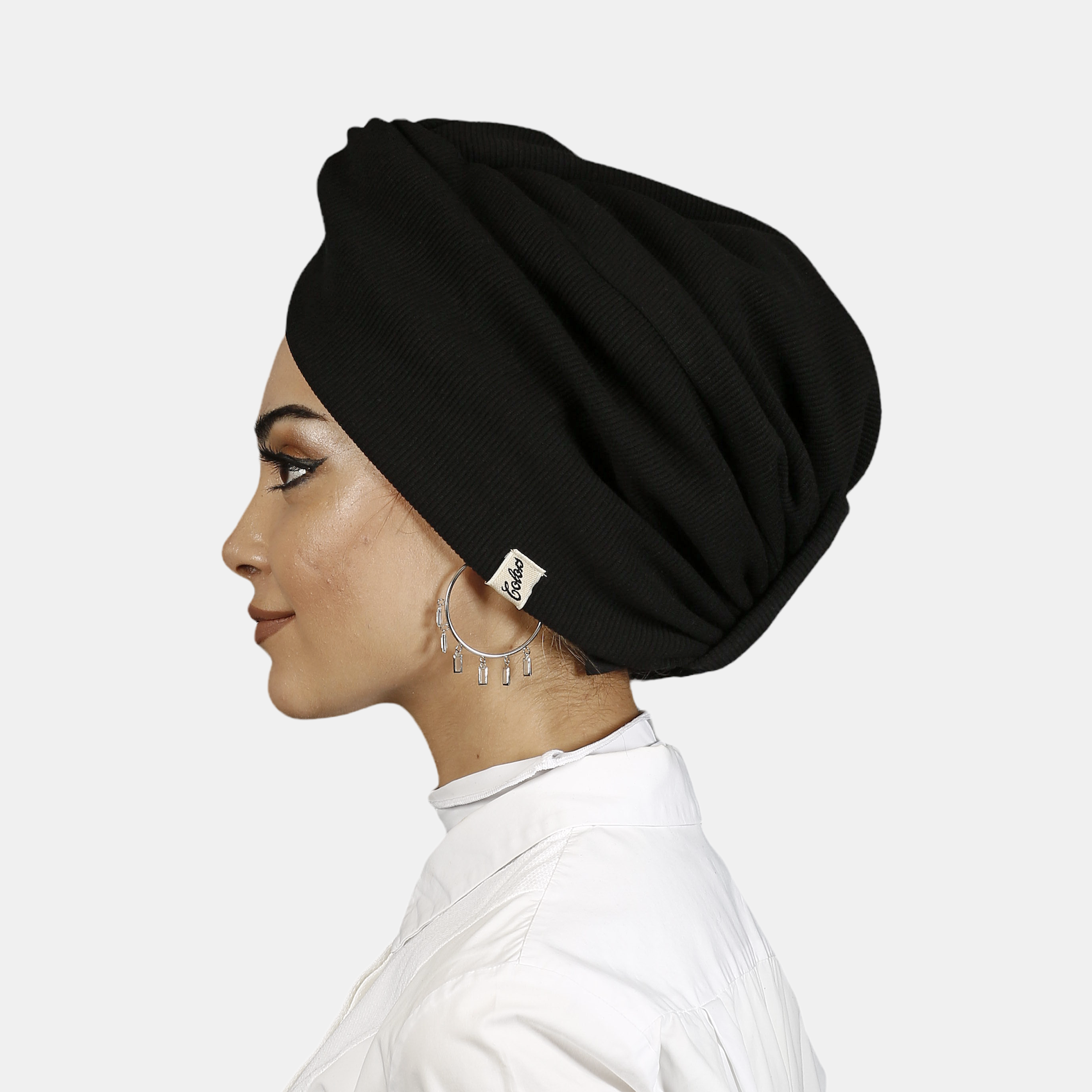 Çizgi Desenli Bone - Esnek Triko Kumaş - Siyah Renk - BitterColors