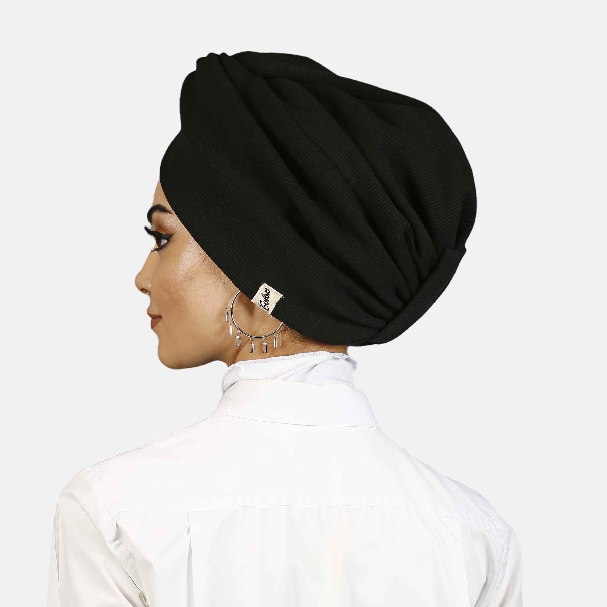 Çizgi Desenli Bone - Esnek Triko Kumaş - Siyah Renk - BitterColors