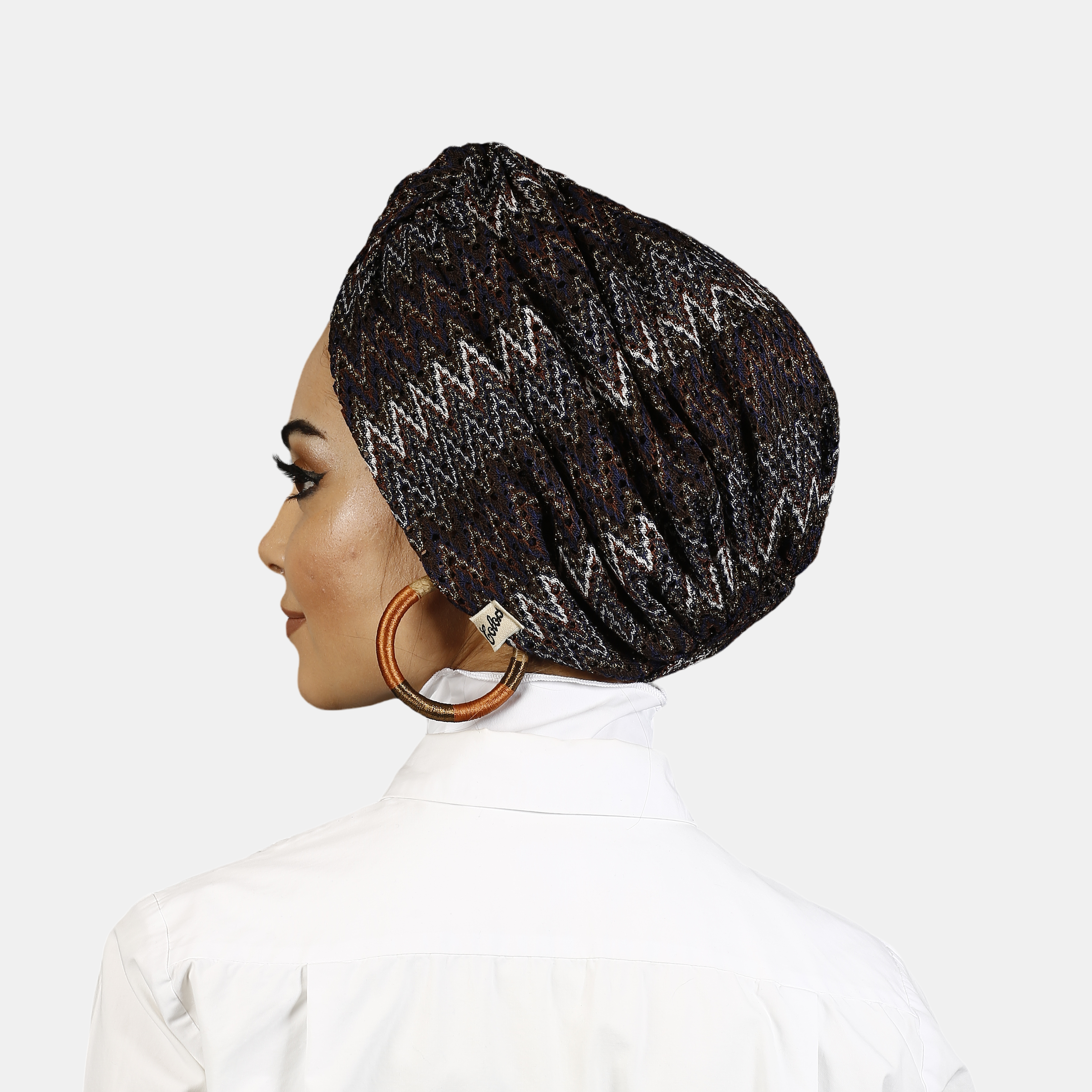 Zigzag Brown - ZikZak Desenli Bone - Burgulu Model - Esnek Triko Kumaş - Kahverengi - BitterColors