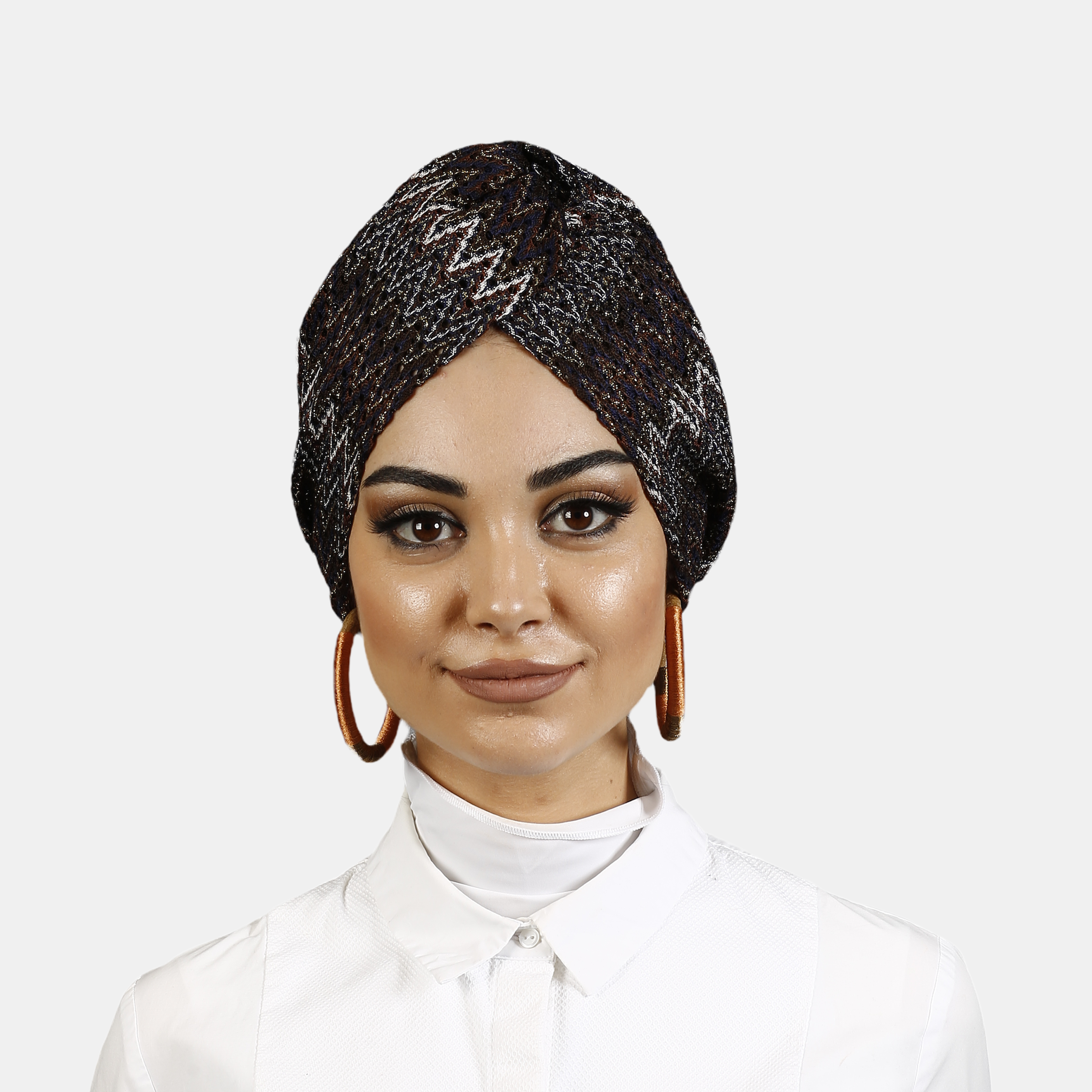 Zigzag Brown - ZikZak Desenli Bone - Burgulu Model - Esnek Triko Kumaş - Kahverengi - BitterColors