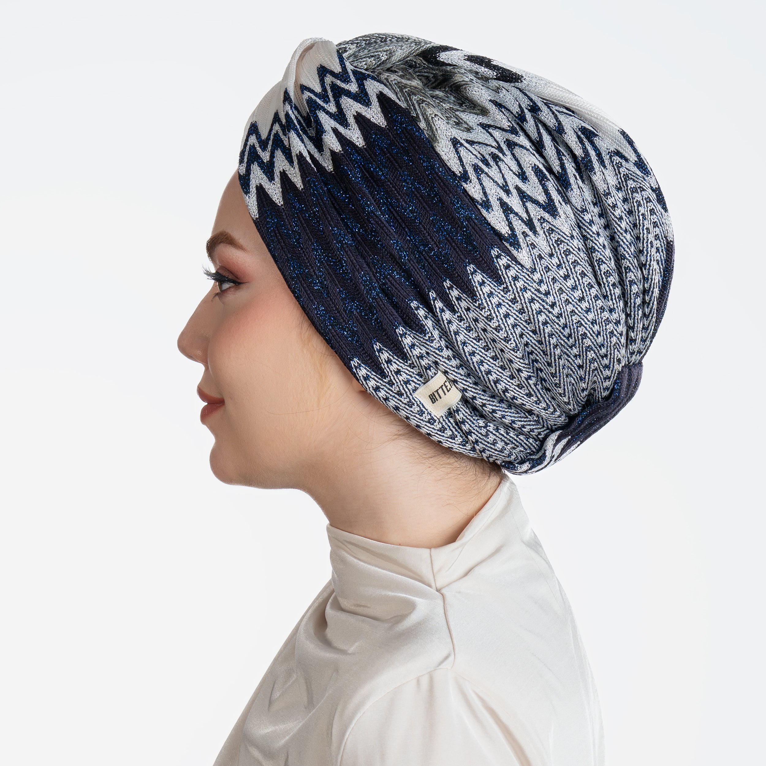 Twisted Zigzag Navy Bone - Burgulu - Lacivert Renkli - Esnek Triko Kumaş - BitterColors