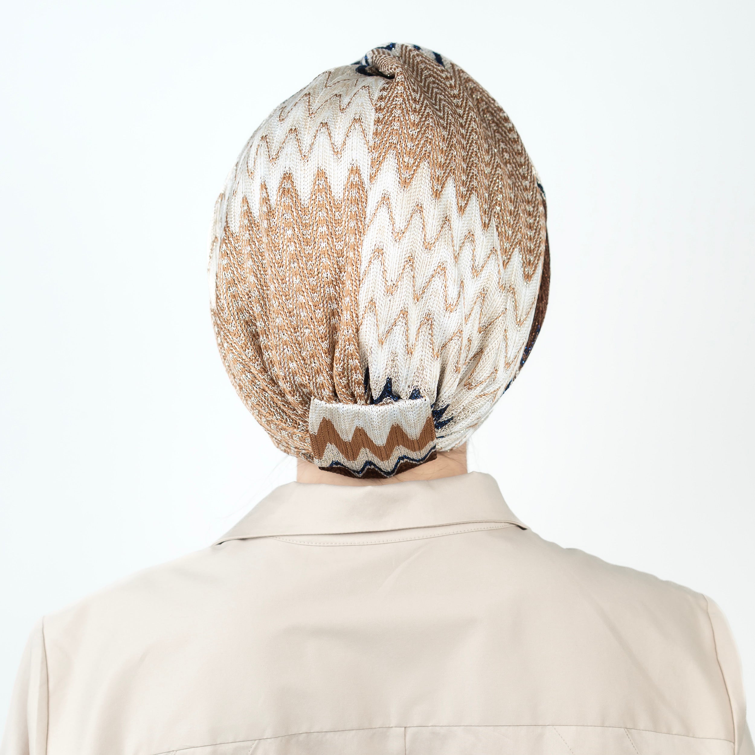Twisted Zigzag Navy Brown Bone