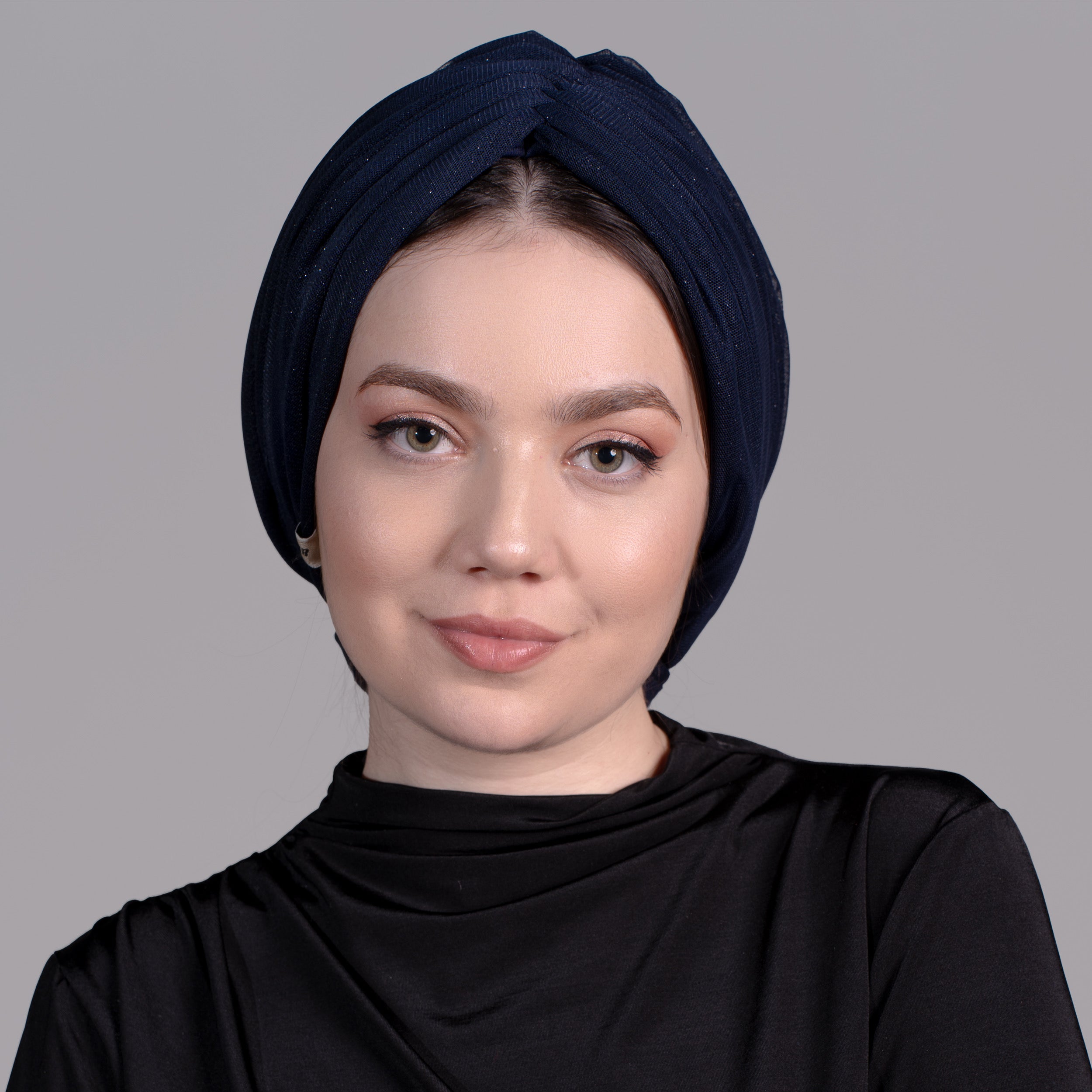 Beyrut Honeycomb Tulle Bone/ Lacivert, Işıltılı, Dışı Tül, Esnek Örme Kumaş, İçi Penye Astarlı, El Yapımı Şık Bone