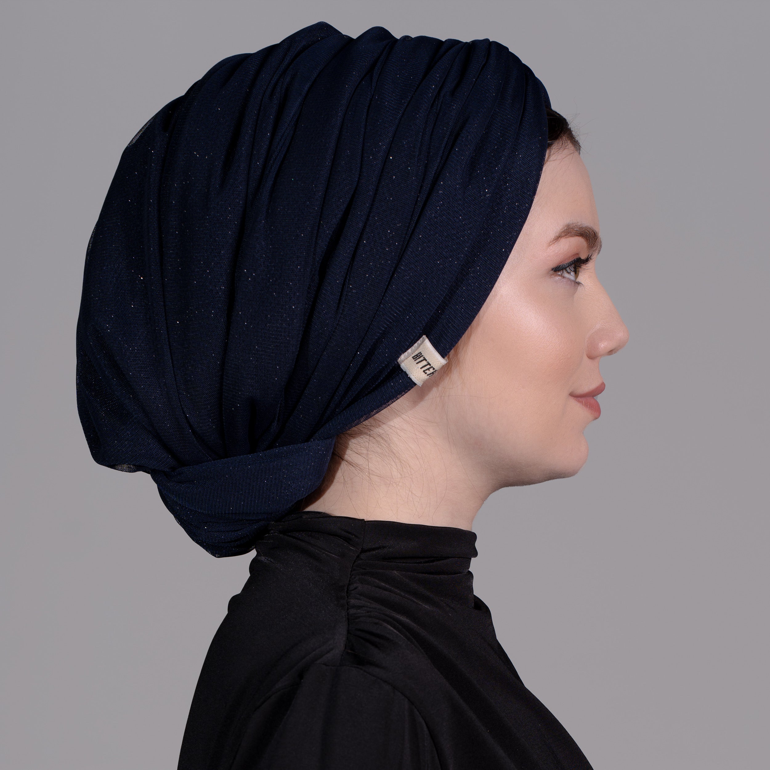 Beyrut Honeycomb Tulle Bone/ Lacivert, Işıltılı, Dışı Tül, Esnek Örme Kumaş, İçi Penye Astarlı, El Yapımı Şık Bone
