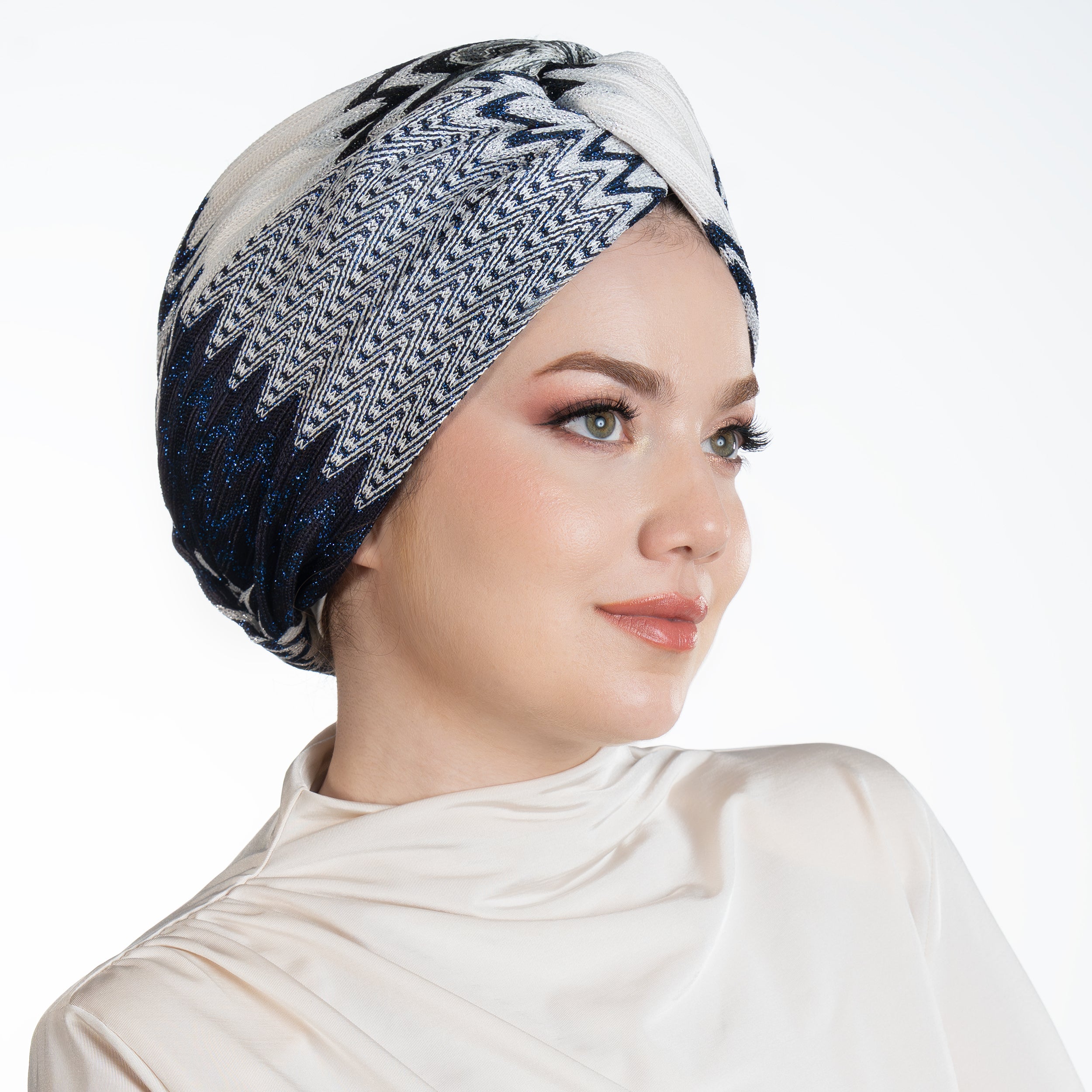 Twisted Zigzag Navy Bone - Burgulu - Lacivert Renkli - Esnek Triko Kumaş - BitterColors