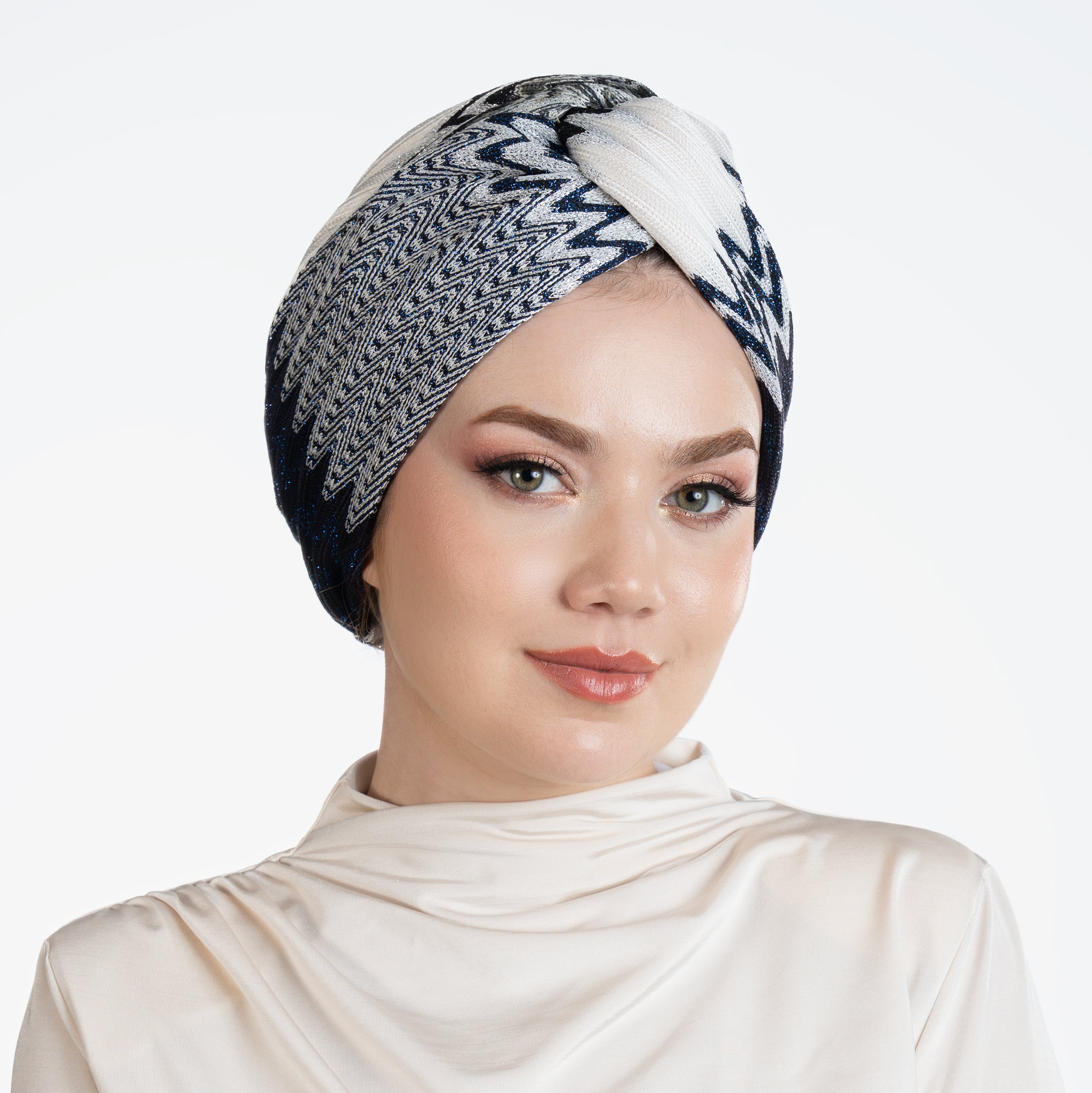 Twisted Zigzag Navy Bone - Burgulu - Lacivert Renkli - Esnek Triko Kumaş - BitterColors