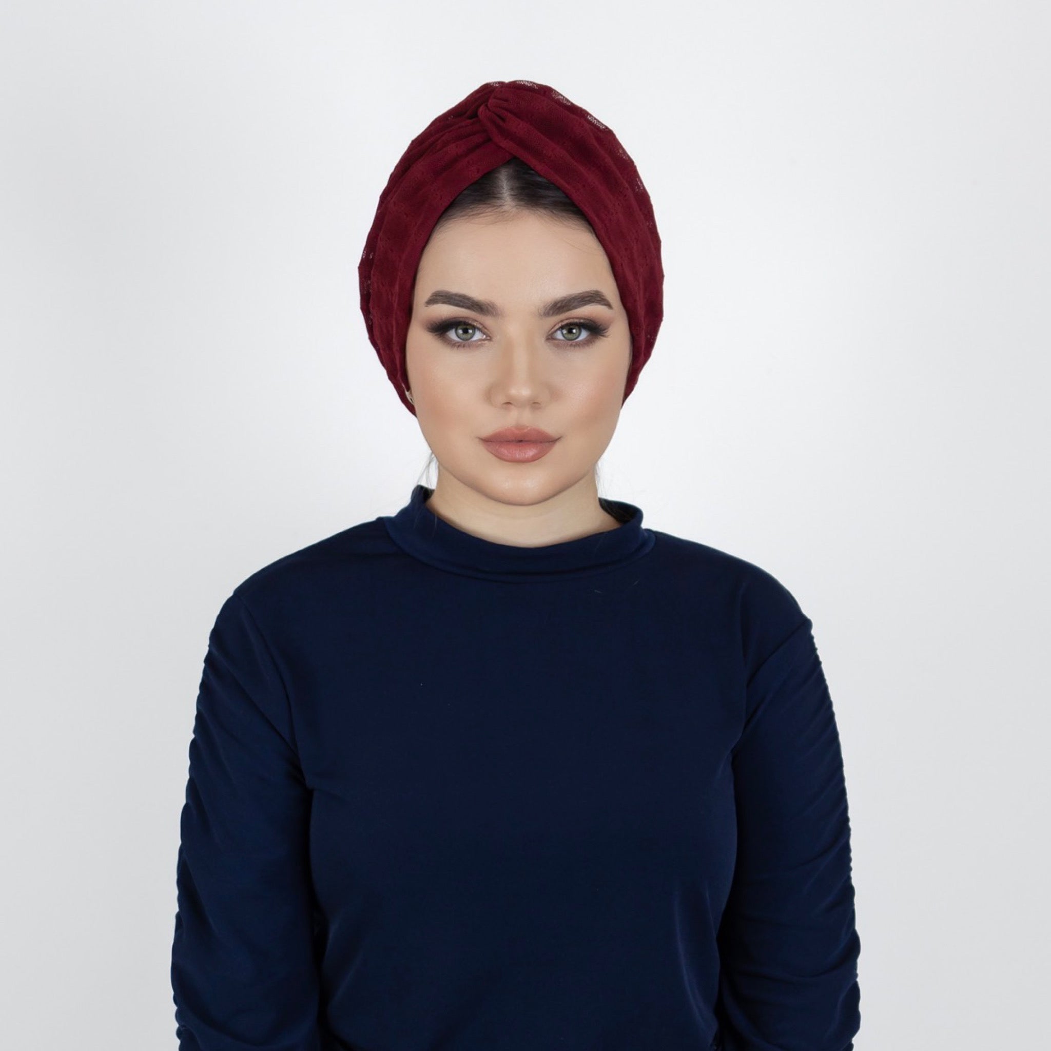 Twisted Betulle Burgundy Bordo Çift Kat Tül Esnek El Yapımı Kadın Bone