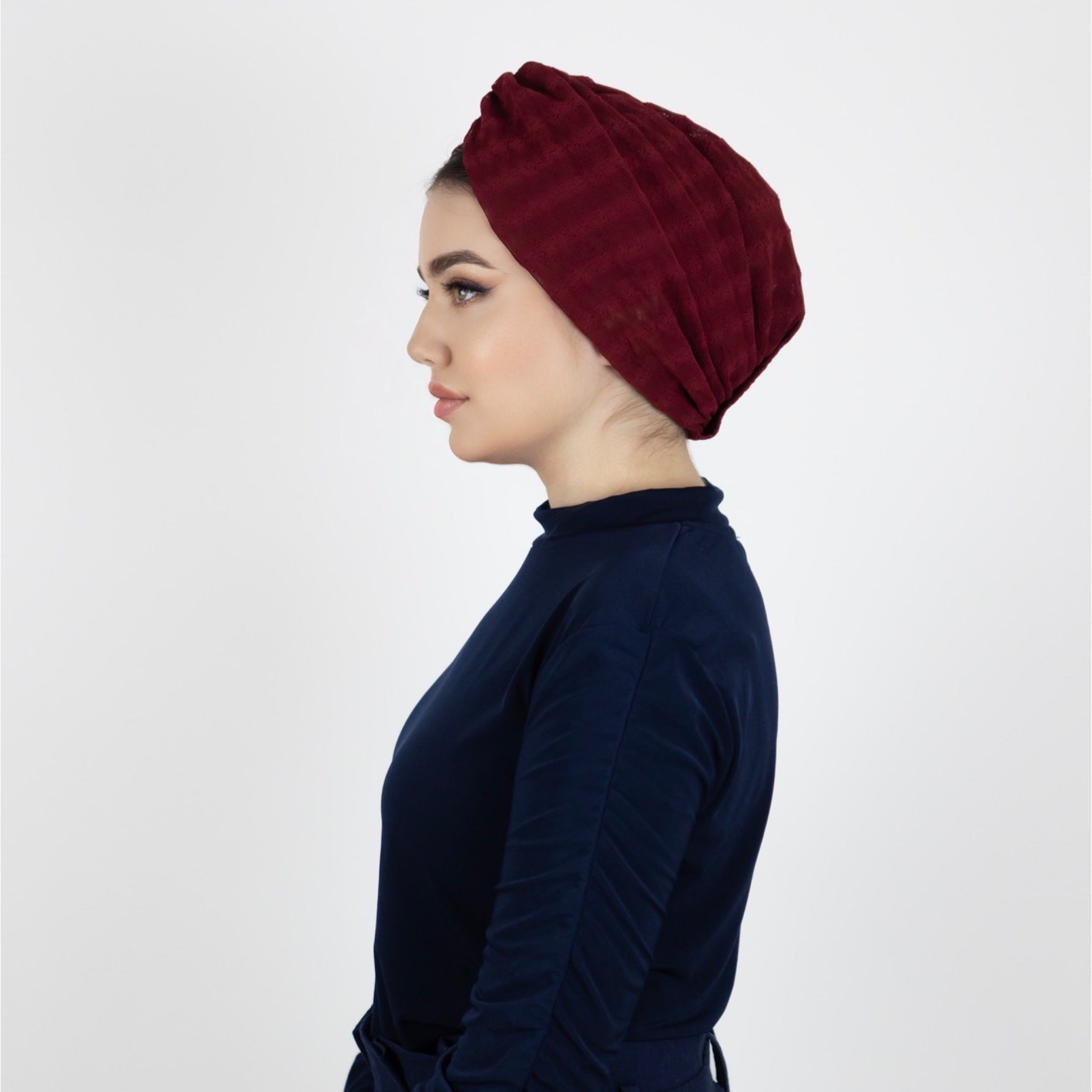 Twisted Betulle Burgundy Bordo Çift Kat Tül Esnek El Yapımı Kadın Bone