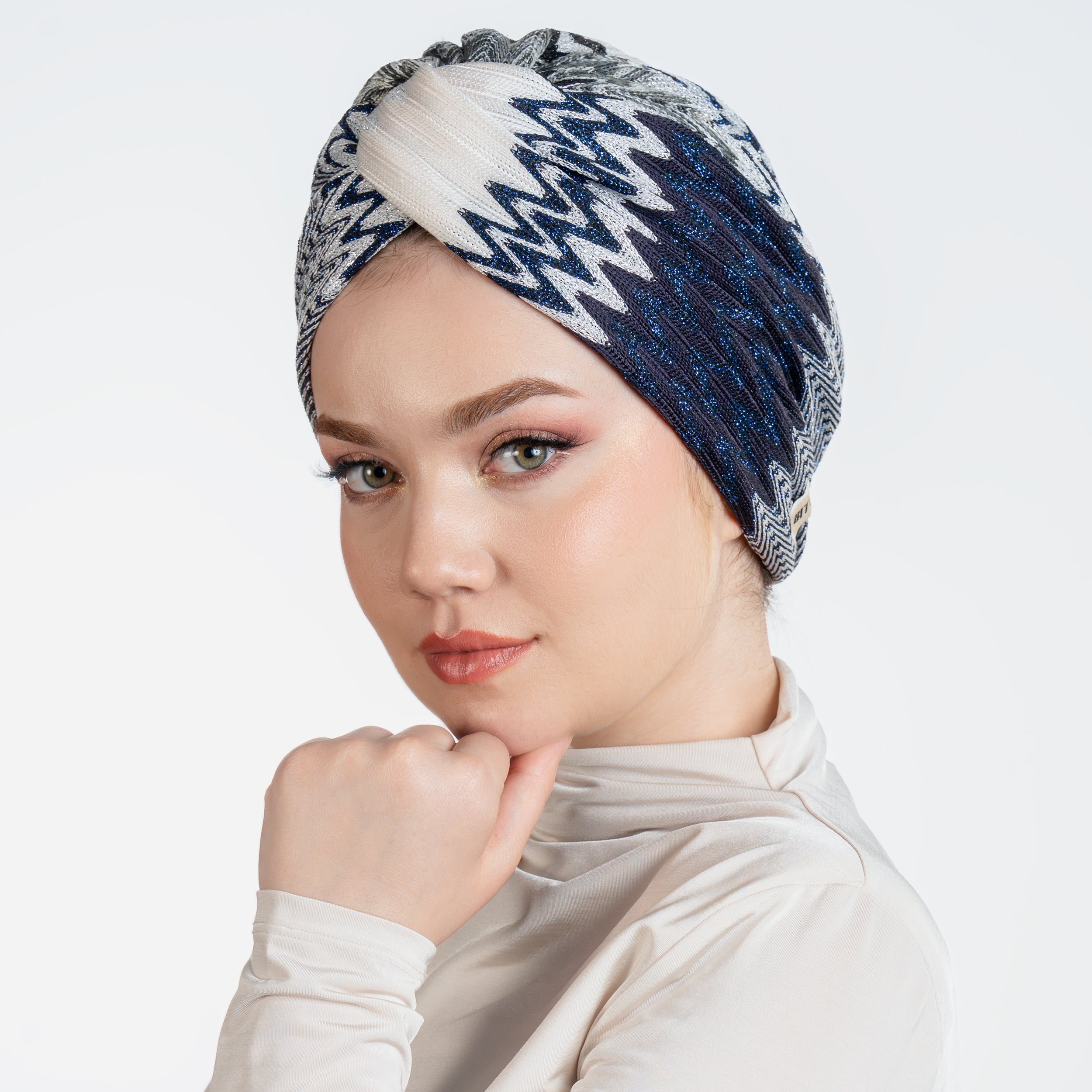 Twisted Zigzag Navy Bone - Burgulu - Lacivert Renkli - Esnek Triko Kumaş - BitterColors